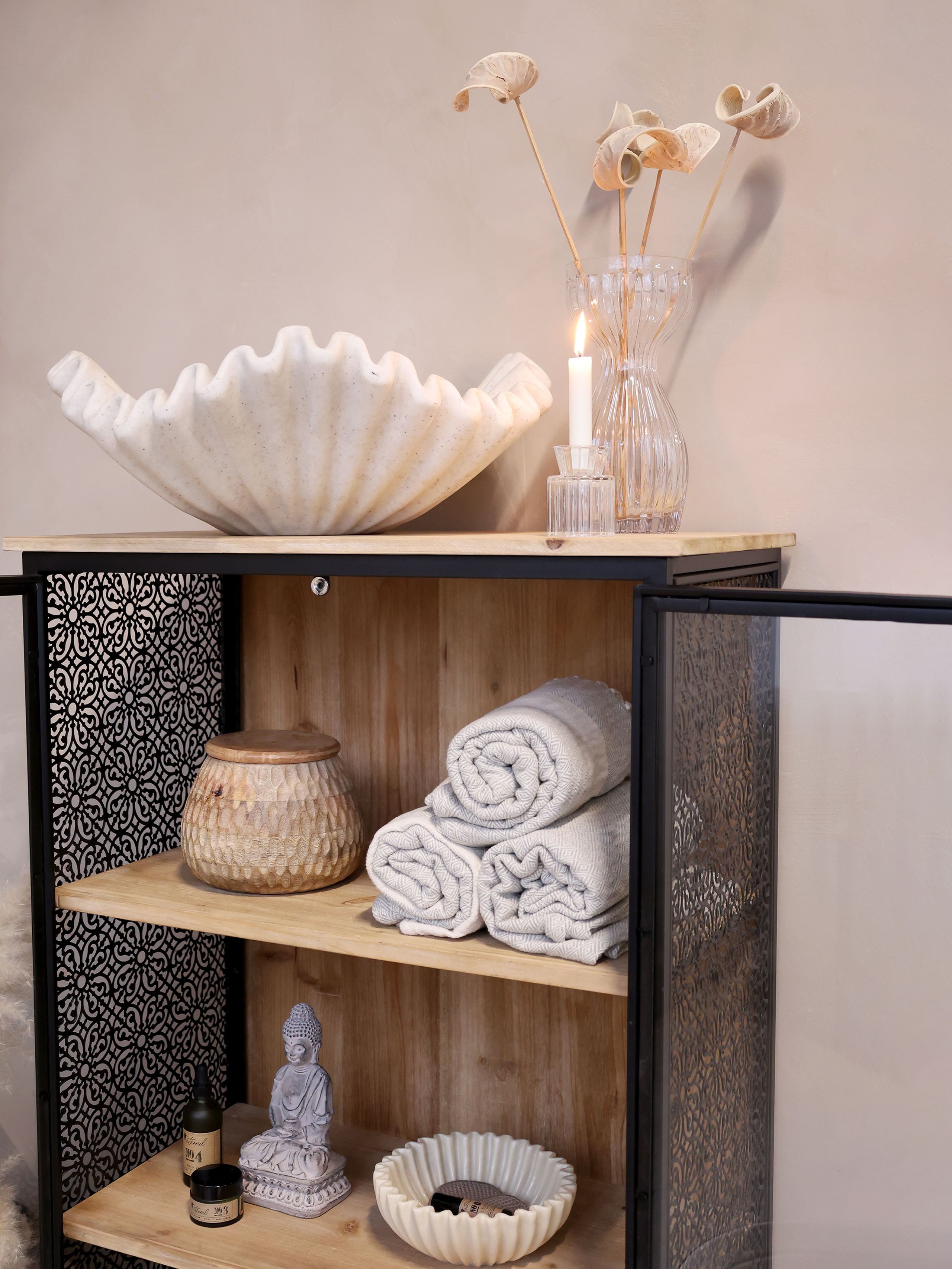 Chic Antique Vitrine Vitrine Schrank Vence Industrial Ornamente Metall Holz Glas