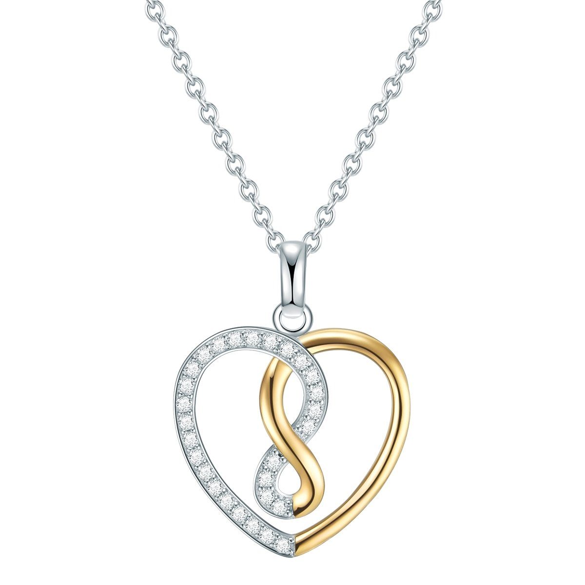 Rafaela Donata Collier Herz silber/gelbgold, Kette mit Anhänger Sterling Silber bi-Color Zirkonia weiß