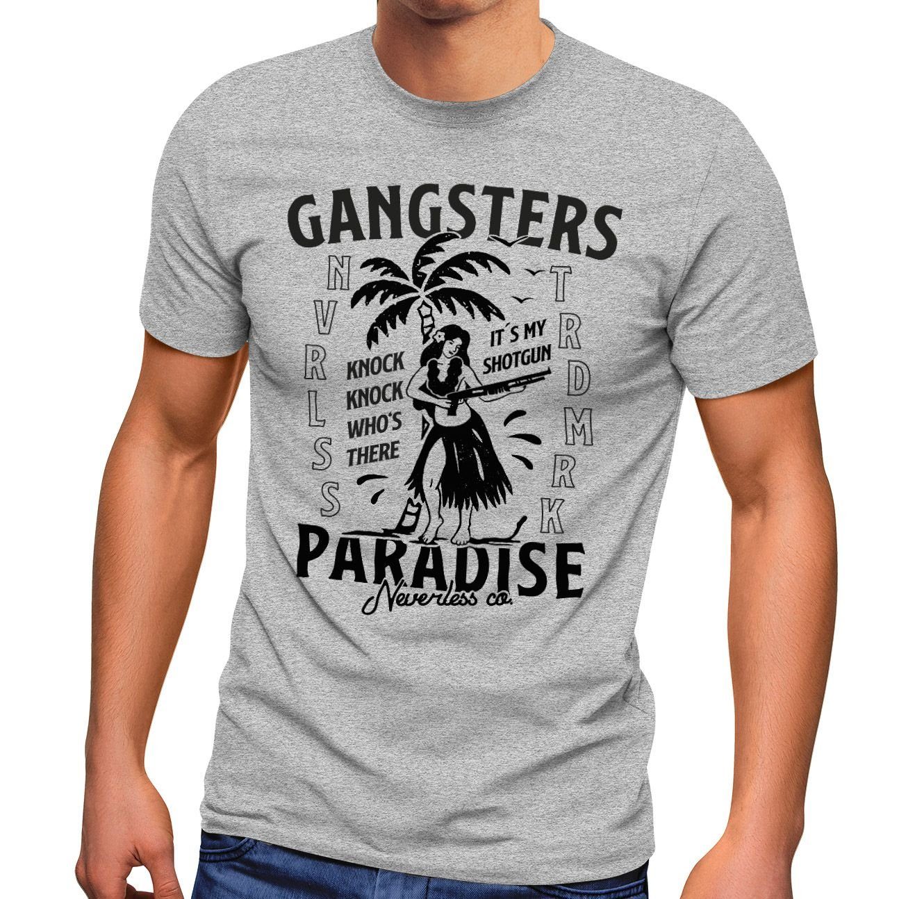 Neverless Print-Shirt Herren T-Shirt Gangsters Paradise Printshirt T-Shirt Rapper Rap Fashion Streetstyle Neverless® mit Print grau