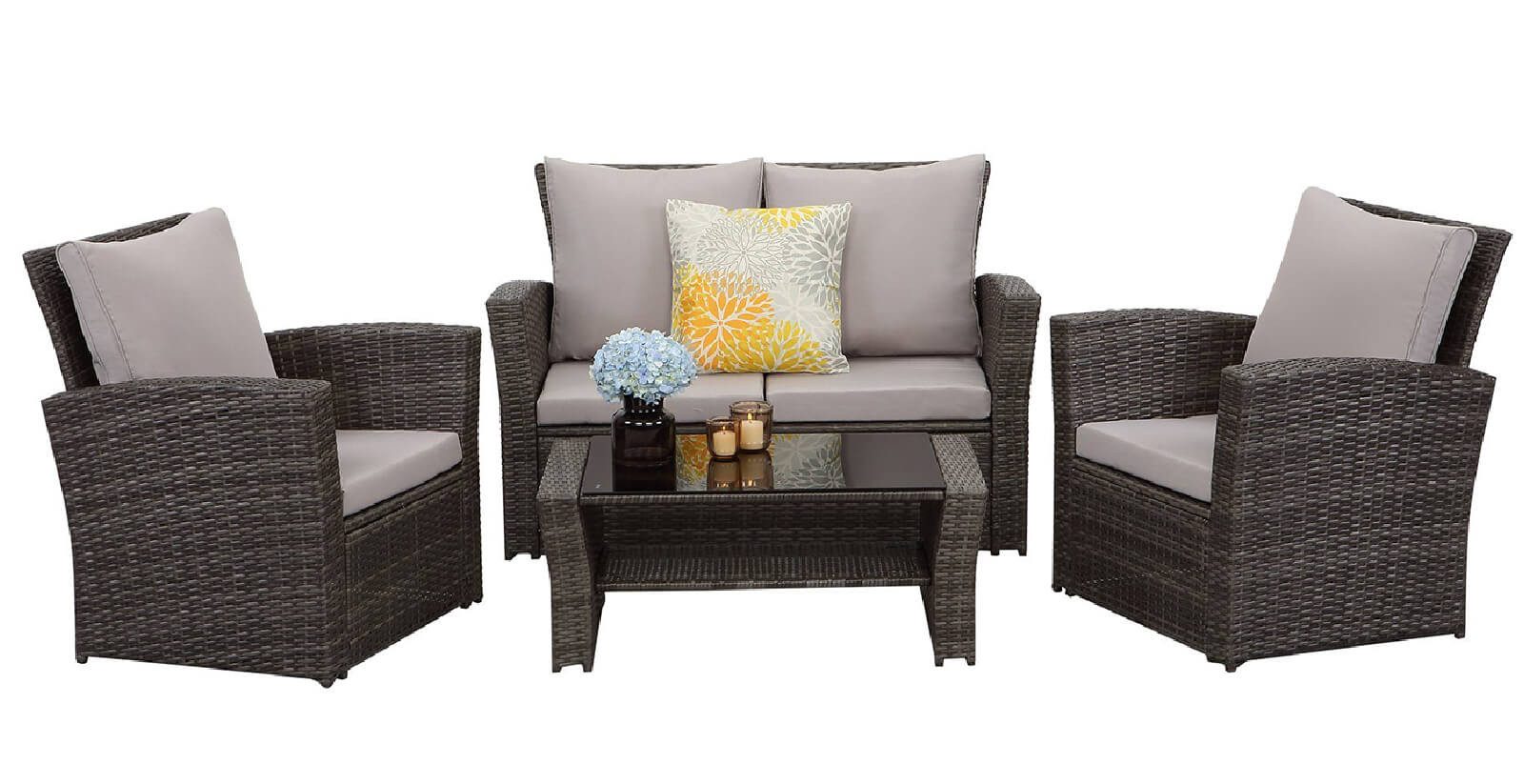 MeXo Gartenlounge-Set, (handgefertigtes Poly-Rattan Gartenmöbelset, 4-tlg., günstig online kaufen