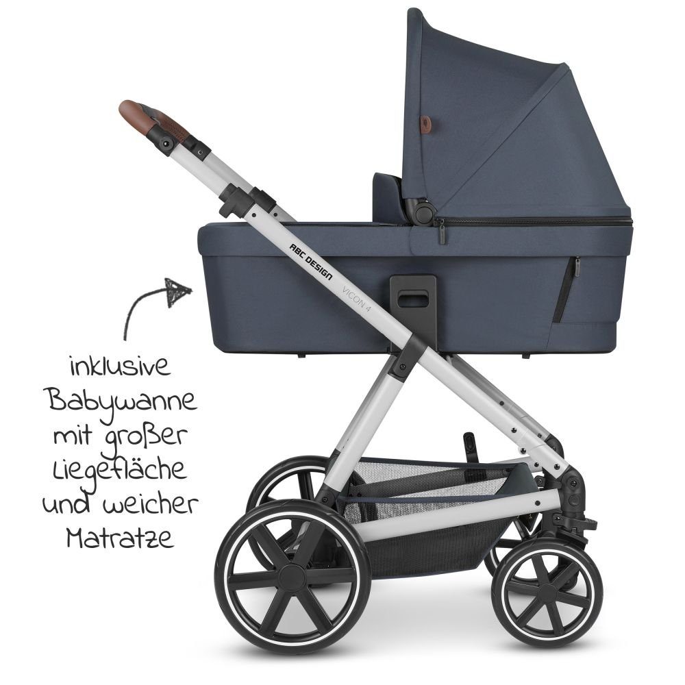 Kinderwagen Set Babywanne, Design Classic Set mit Buggy - Kombi-Kinderwagen ABC - Babyschale Edition Tulip, - (9-tlg), 3in1 Regenschutz Lake, 4 Vicon