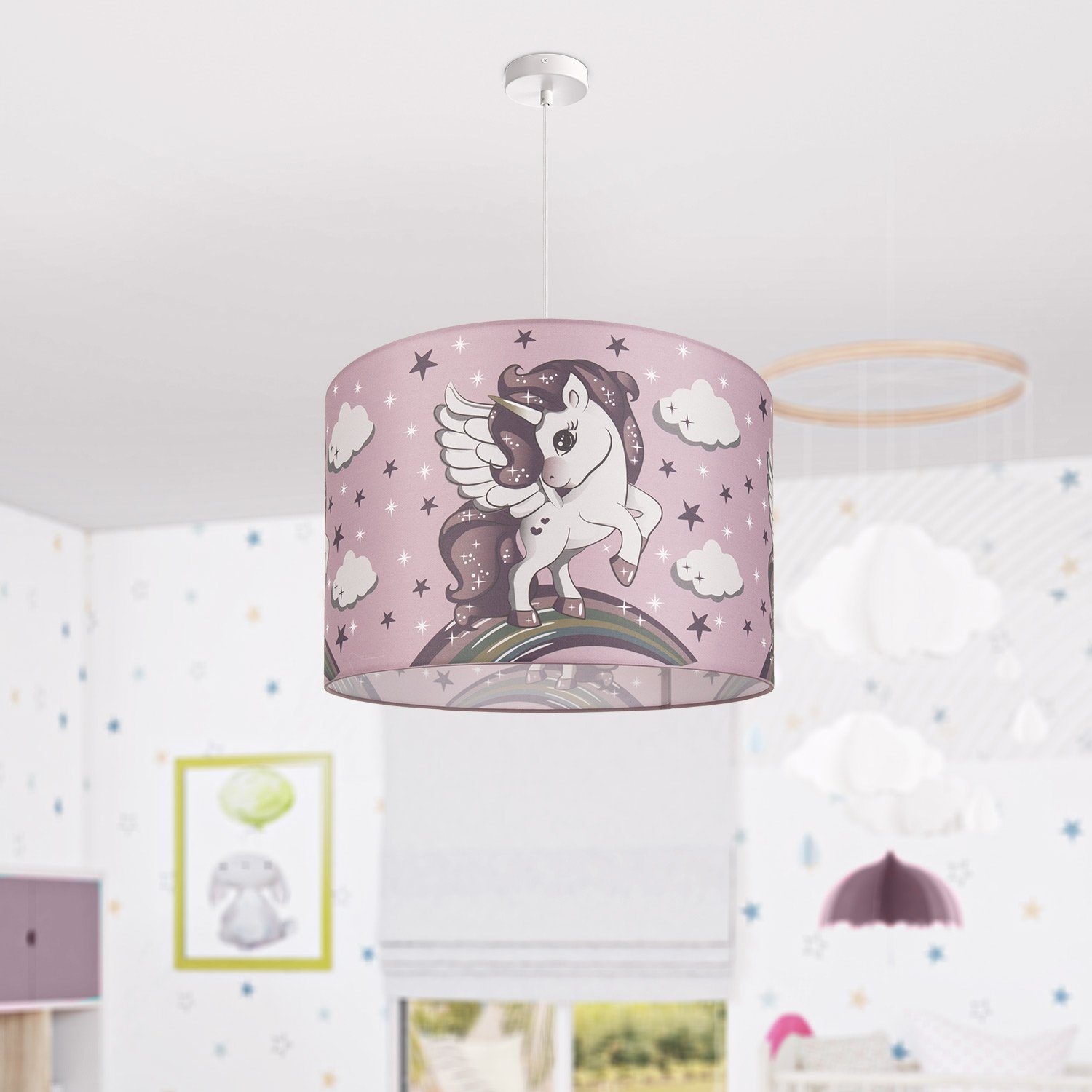 Paco 213, Einhorn, Mit Kinderlampe LED Home E27 Lampe ohne Pendelleuchte Deckenlampe Kinderzimmer Cosmo Leuchtmittel,