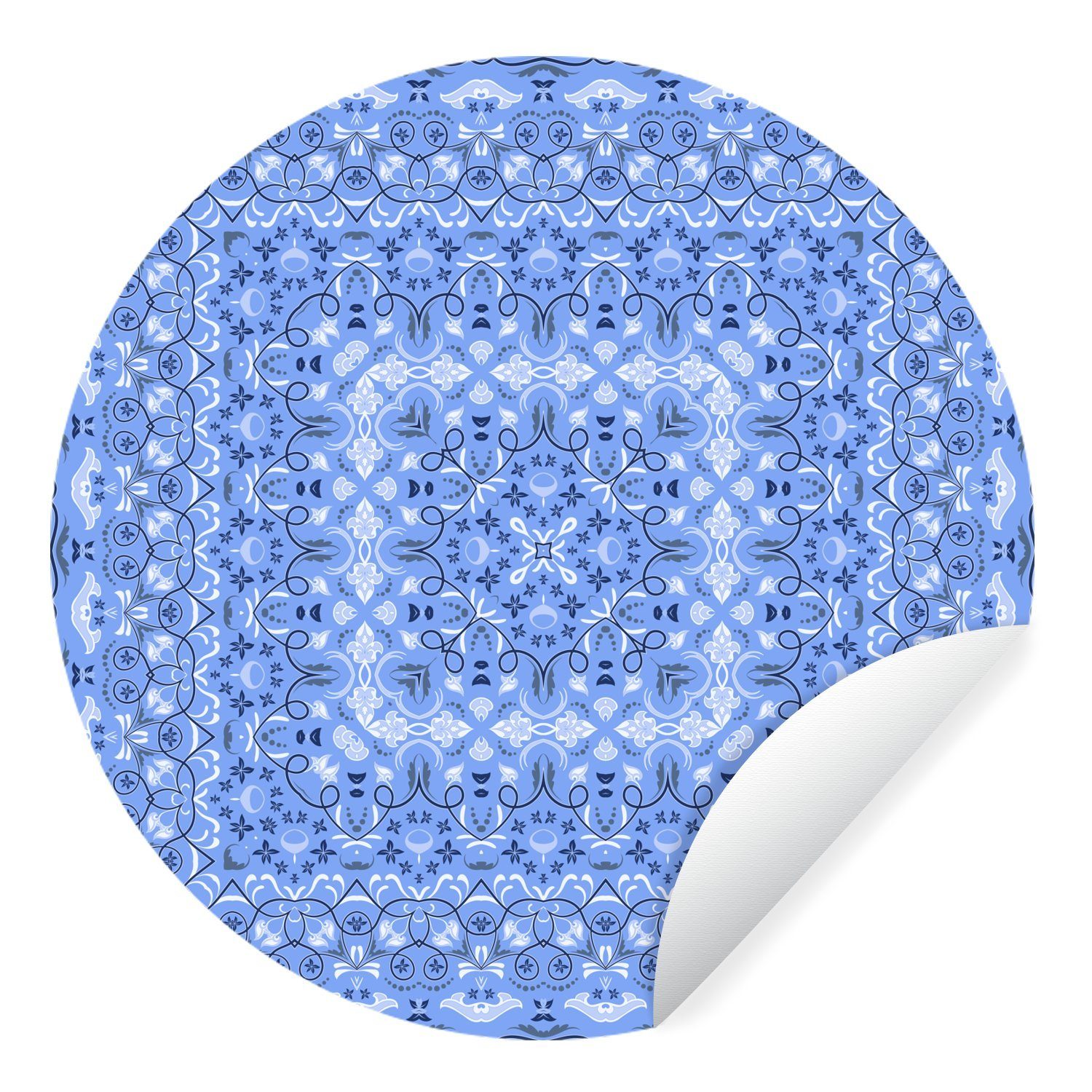 MuchoWow Wandsticker Persischer Teppich - Muster - Blau (1 St), Tapetenkreis für Kinderzimmer, Tapetenaufkleber, Rund, Wohnzimmer
