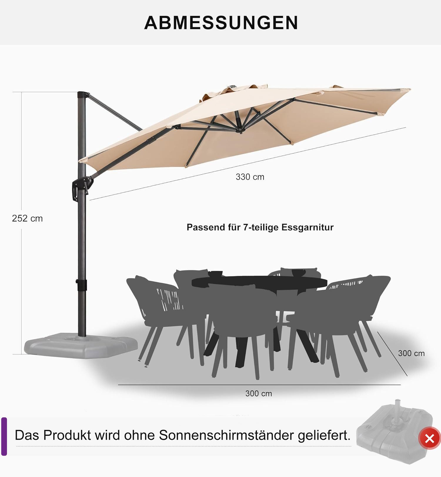 PURPLE LEAF Ampelschirm Runder Terrassenschirm, Alu günstig online kaufen