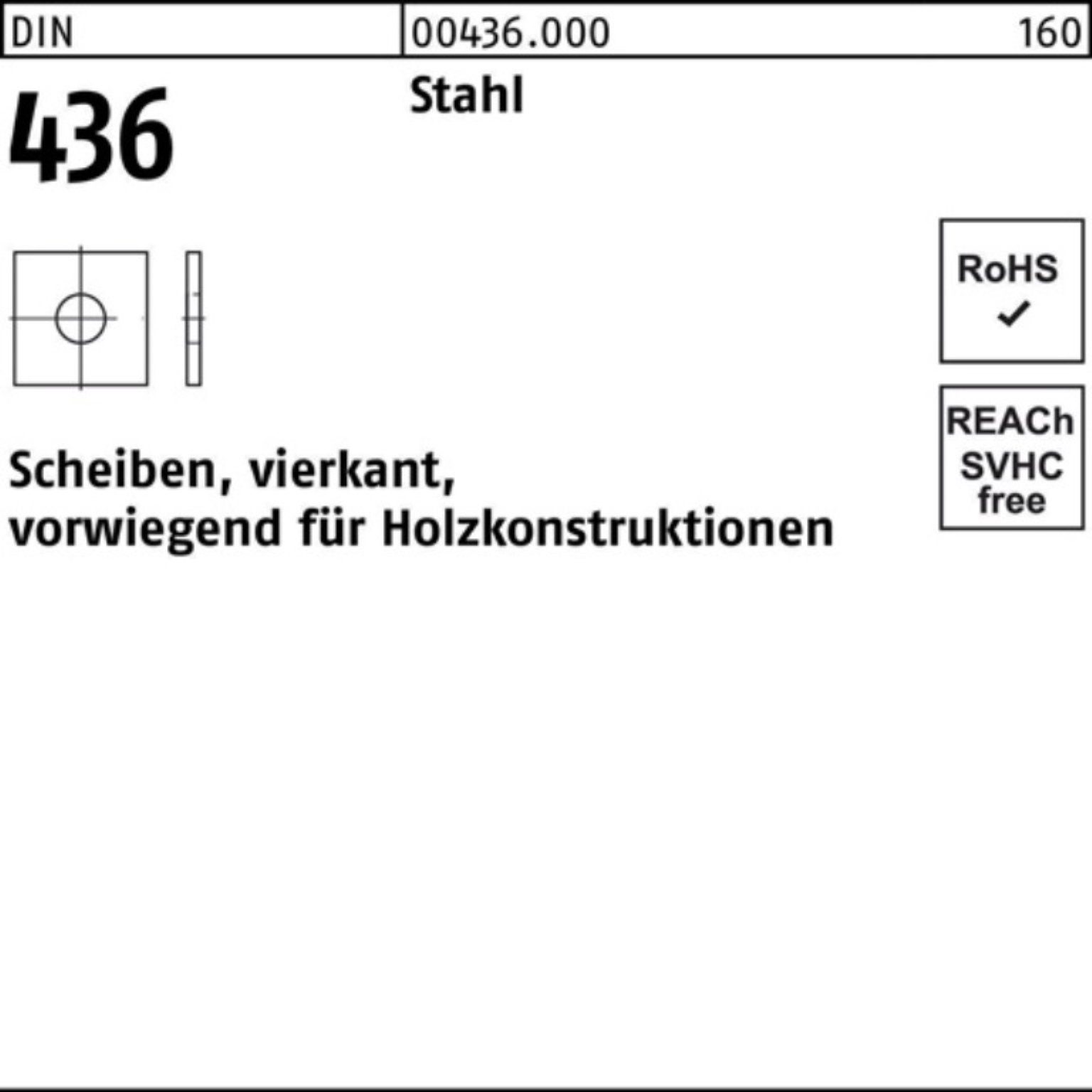 Reyher Unterlegscheibe 100er Pack Unterlegscheibe DIN 436 vierkant 36x 100x 6 Stahl 25 Stück