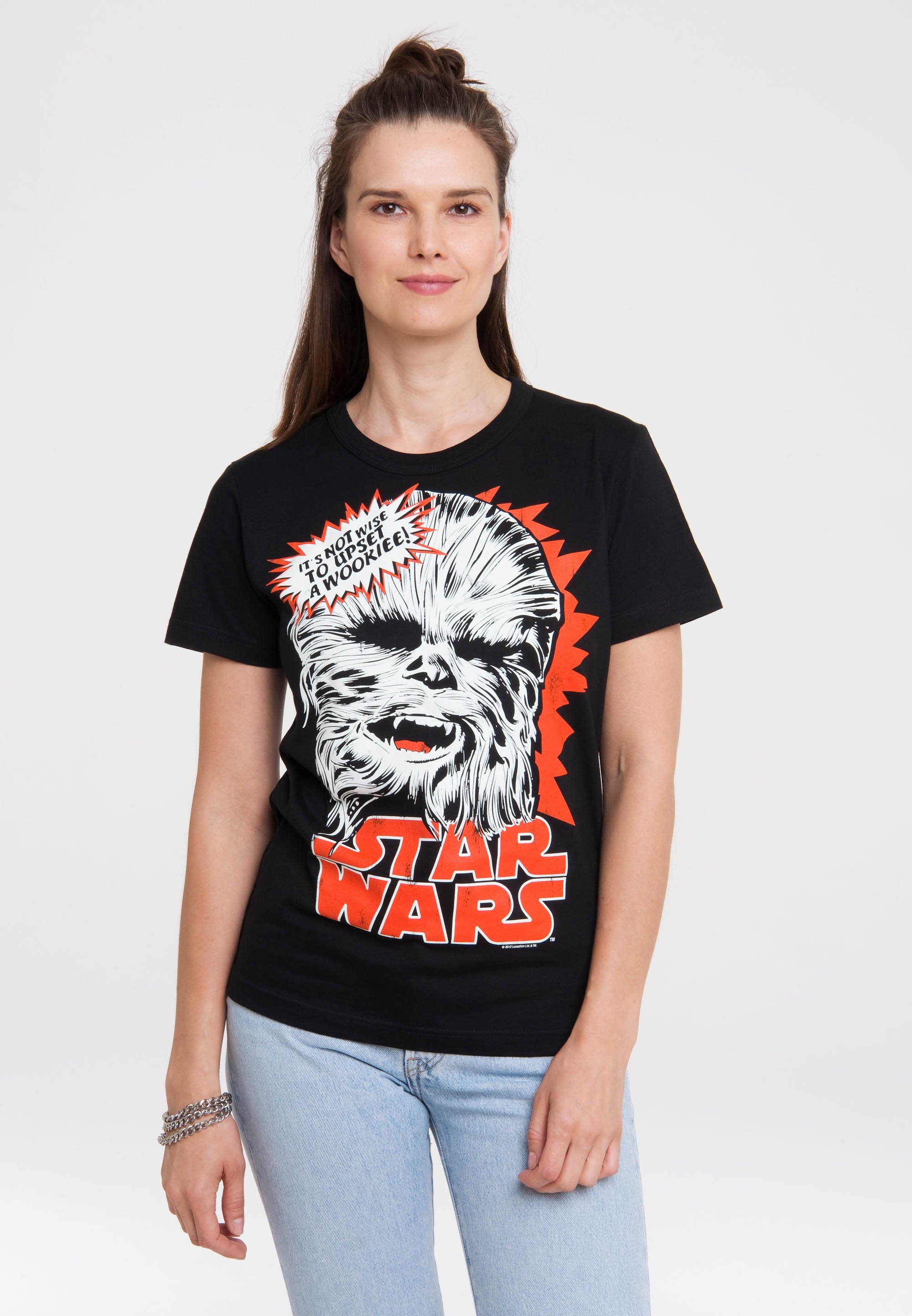 Star Print Wars LOGOSHIRT lizenziertem T-Shirt Chewbacca mit -