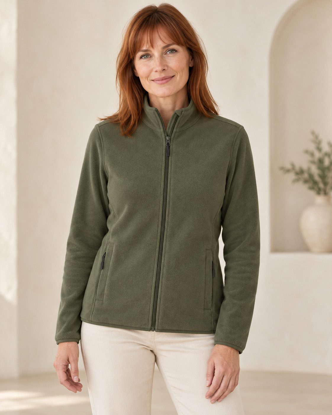 Sitztgut Fleecejacke für Damen, tailliert, mit Stehkragen (1-St)