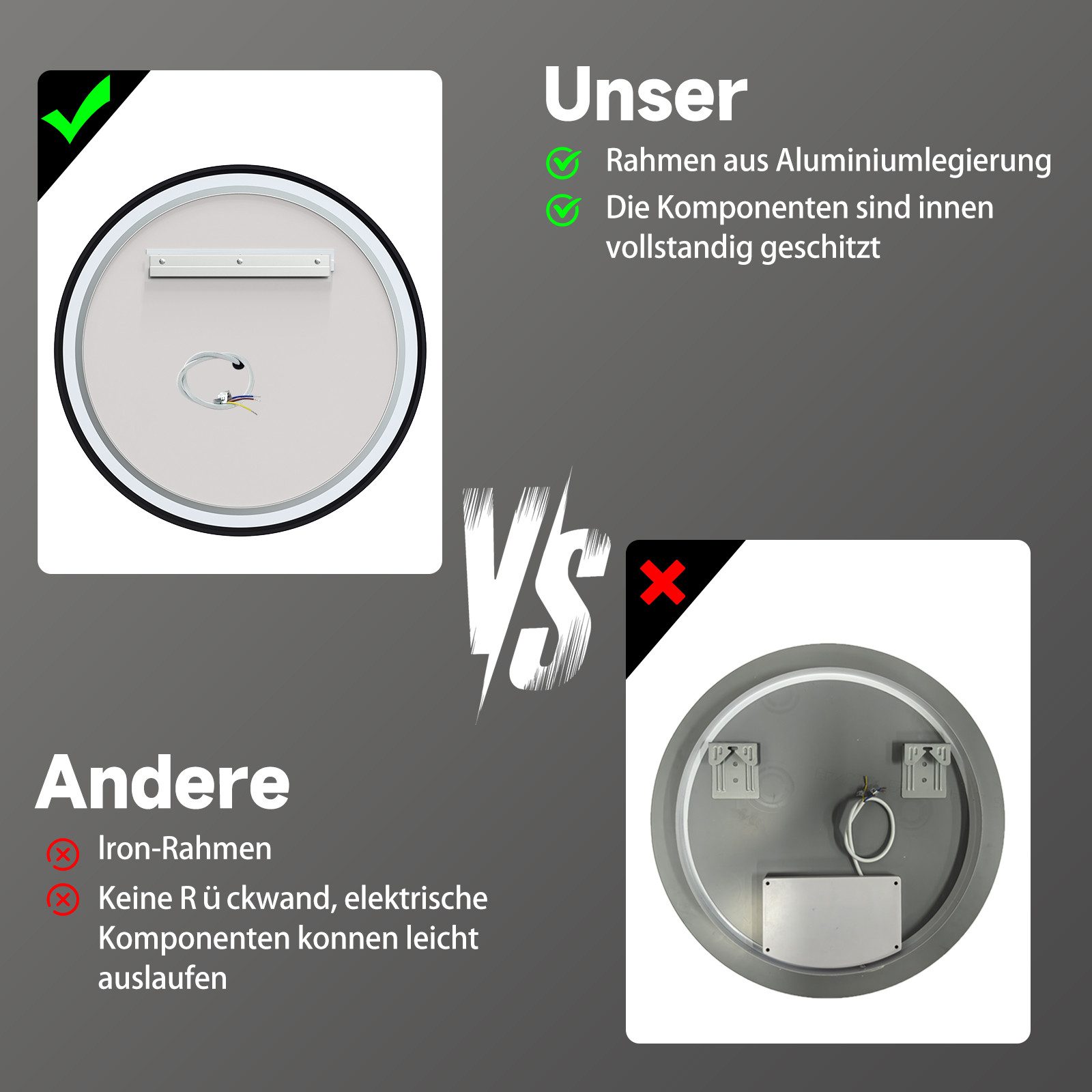GIMBELEN Badspiegel LED-Badezimmer-Spiegel, 50 cm Rund LED Spiegel, 3 Farben, dimmbar, Touch, sparsam, Memory. – Bild 5 von 5