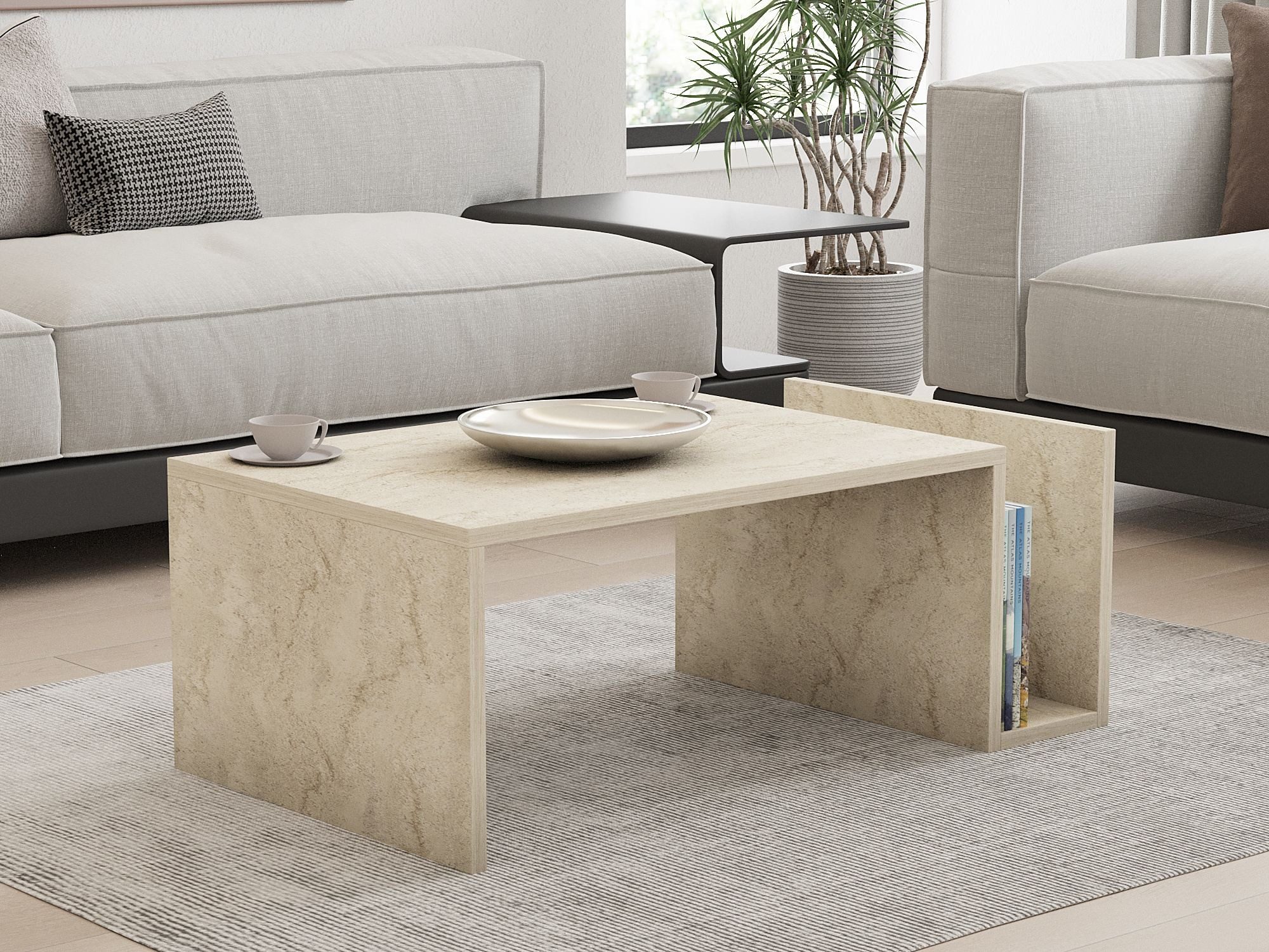Skye Decor Couchtisch Boho, Rechteckiger Kaffeetisch mit Ablagefläche für Wohnzimmer