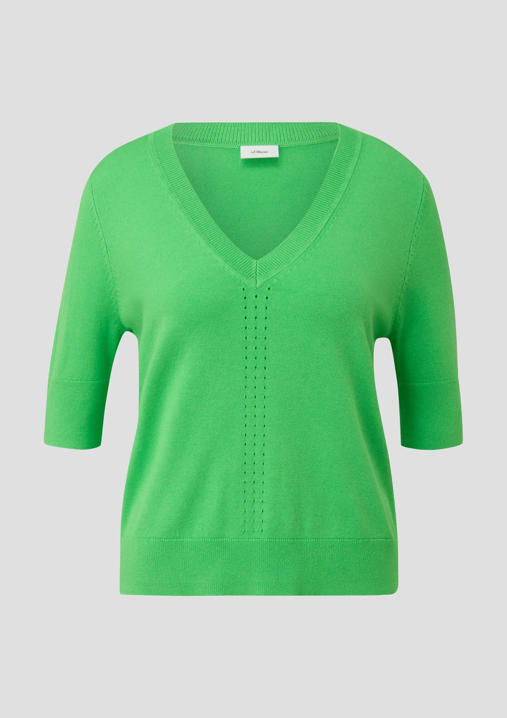 s.Oliver Kurzarmpullover Strickpullover Strickshirt mit Lochmuster