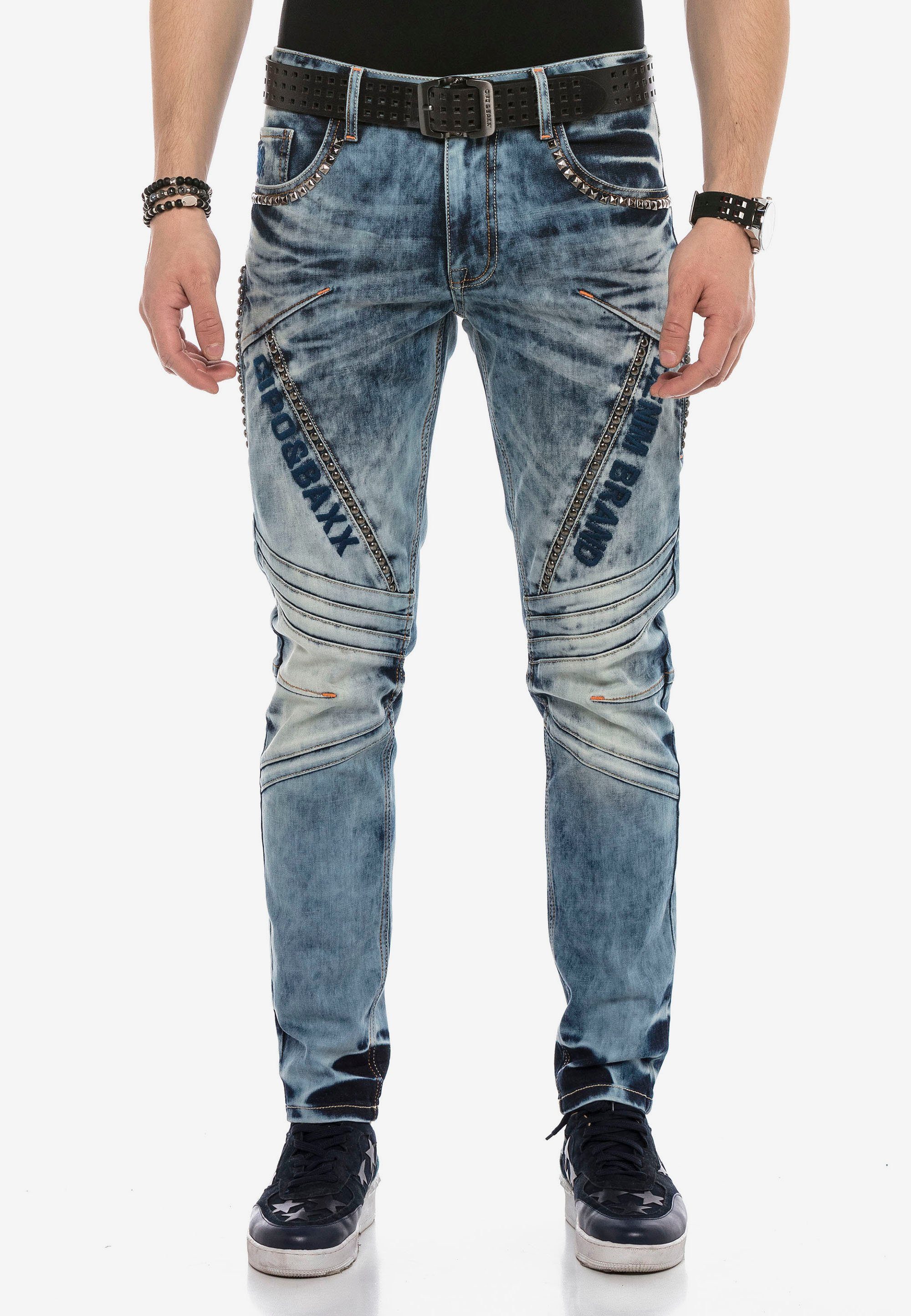 Herren Jeans Cipo & Baxx Straight-Jeans im lässigen Biker-Look