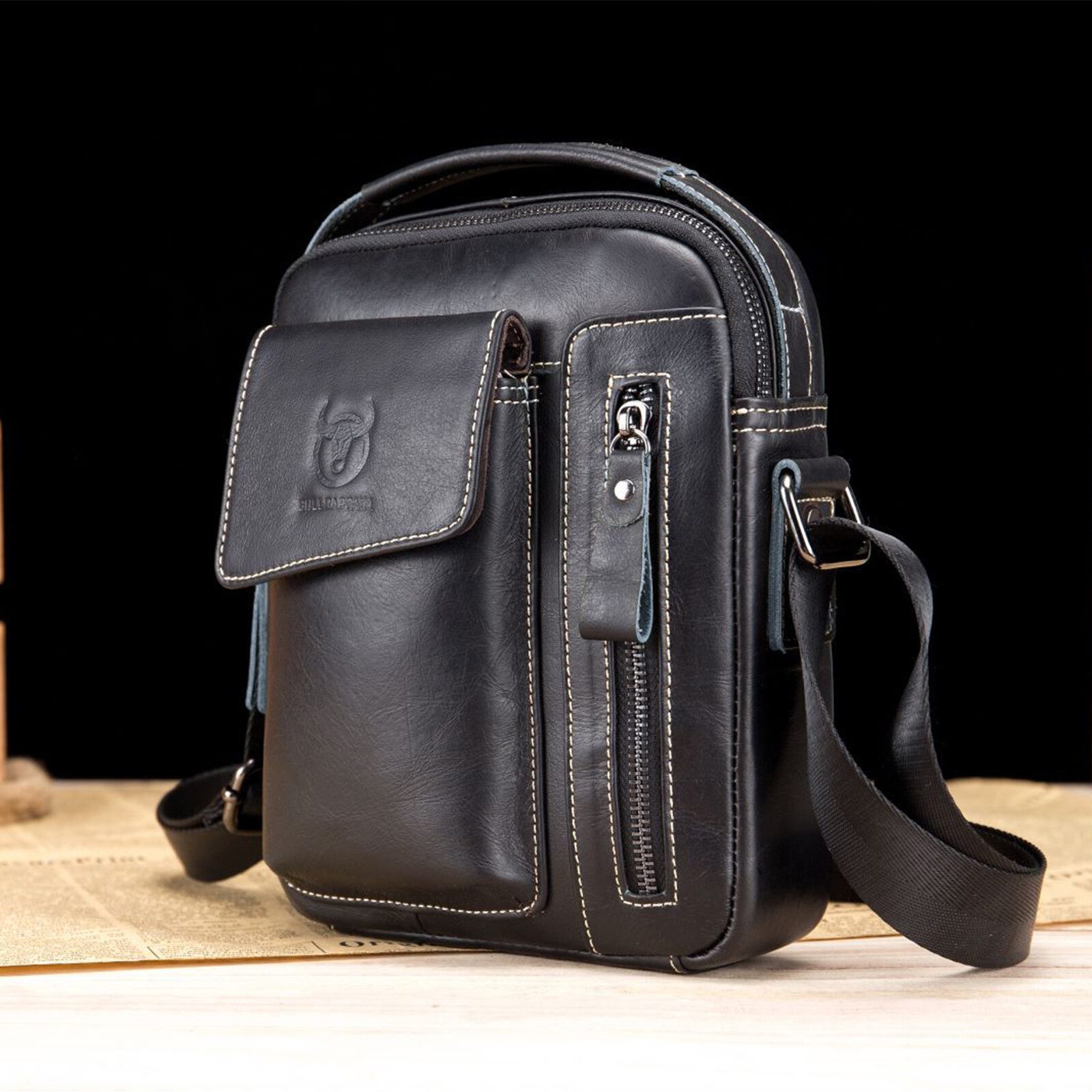 HAUSS SPOLE Umhängetasche Umhängetasche Henkeltasche Handtasche Leder Tragetasche Vintage (Schultertasche Arbeitstasche Messenger-Tasche Top Griff Schultergurt, Bürotasche, Leder, Ledertasche, Unitasche, Freizeittasche), für Herren Frauen Jungen Freizeit Arbeit Business Schule Büro Reisen