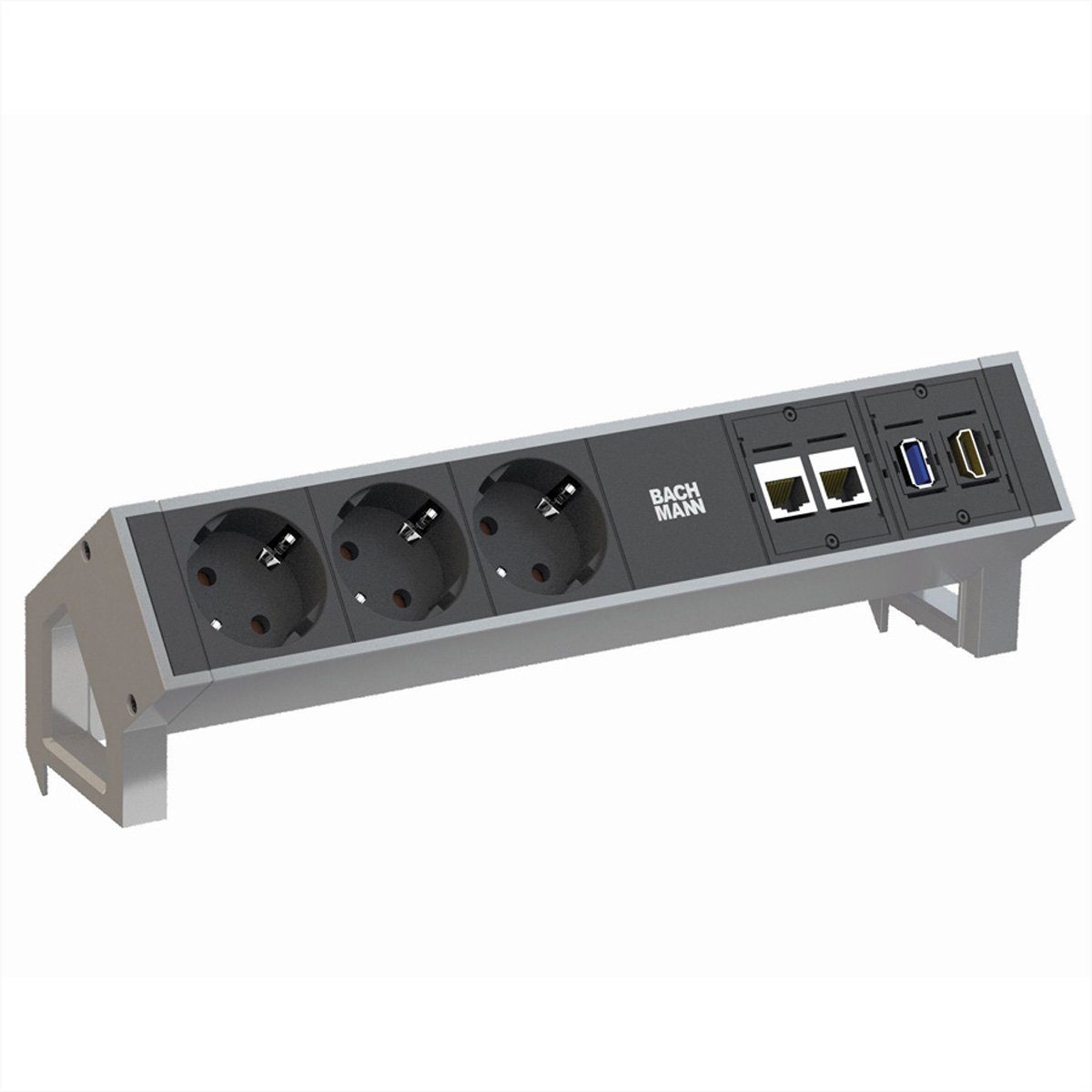 Bachmann DESK2 3x Schutzkontakt, 2x 1x 1x m), (Kabellänge USB CAT6, 0.2 HDMI, 0,2m, Steckdosenleiste INOX 3.0 GST18 Zuleitung