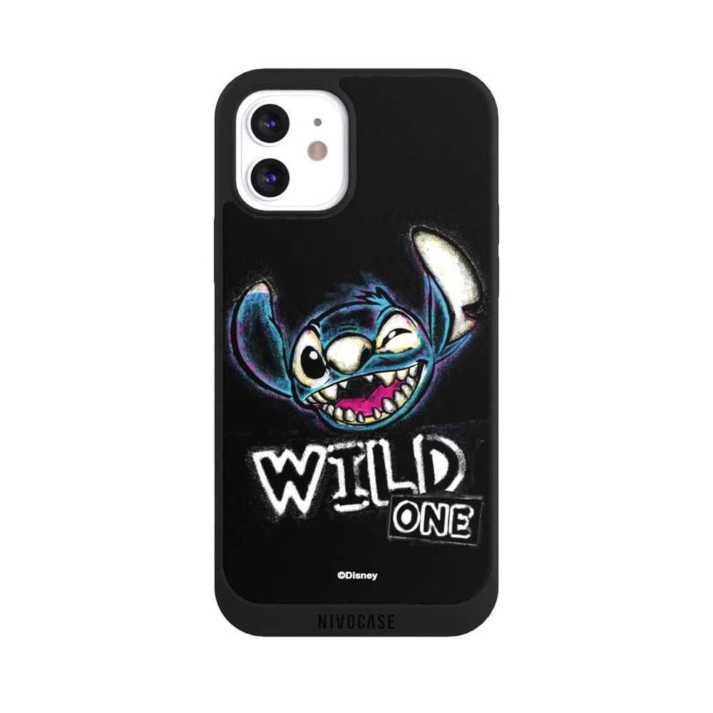 NIVOCASE Handyhülle Lilo & Stitch Offizielles Lizenzprodukt Disney Wild One Stitch, Apple iPhone 12 Handyhülle Hülle NIVOpure Case Schwarz
