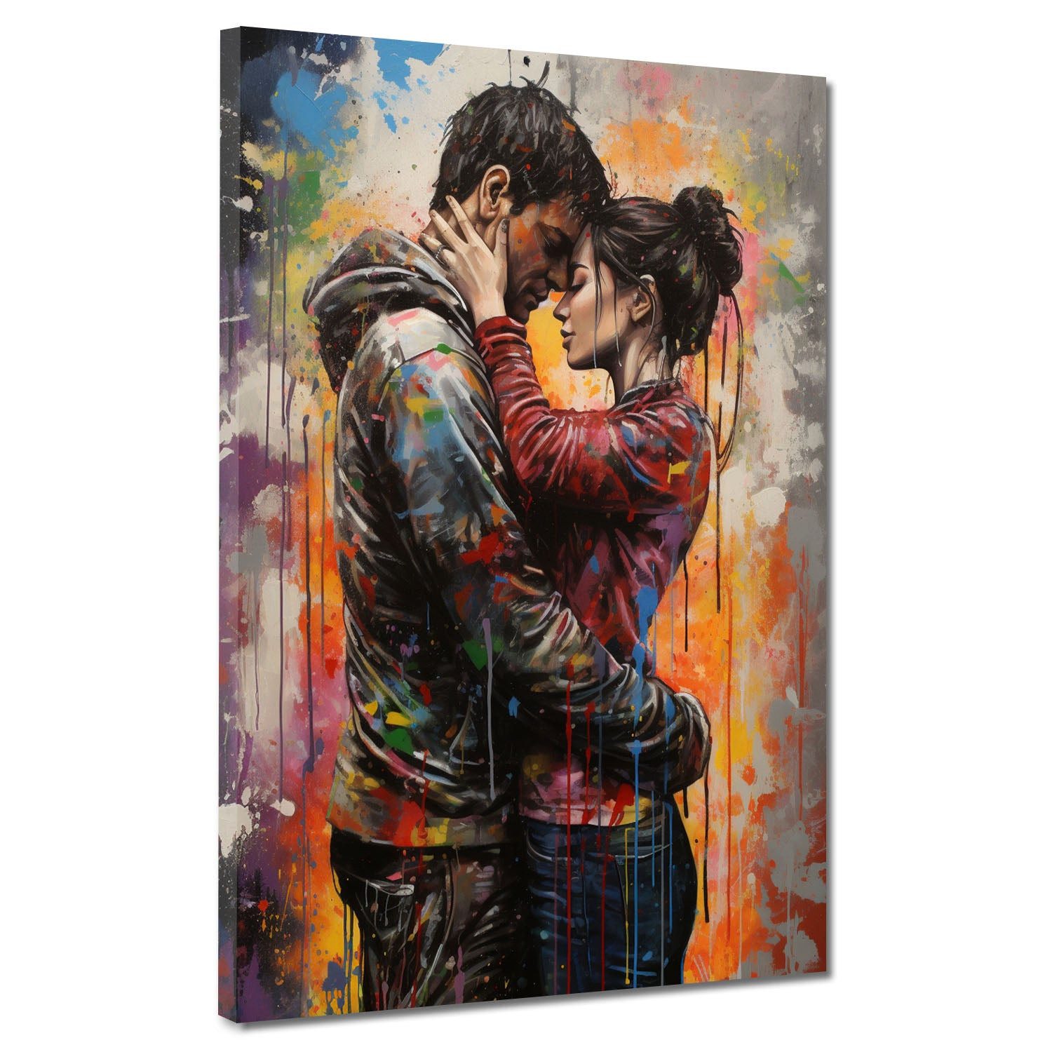 Leinwandbild Liebespaar Colour Splatter Pop Art Leinwandbild Wandbild Kunstdruck XL