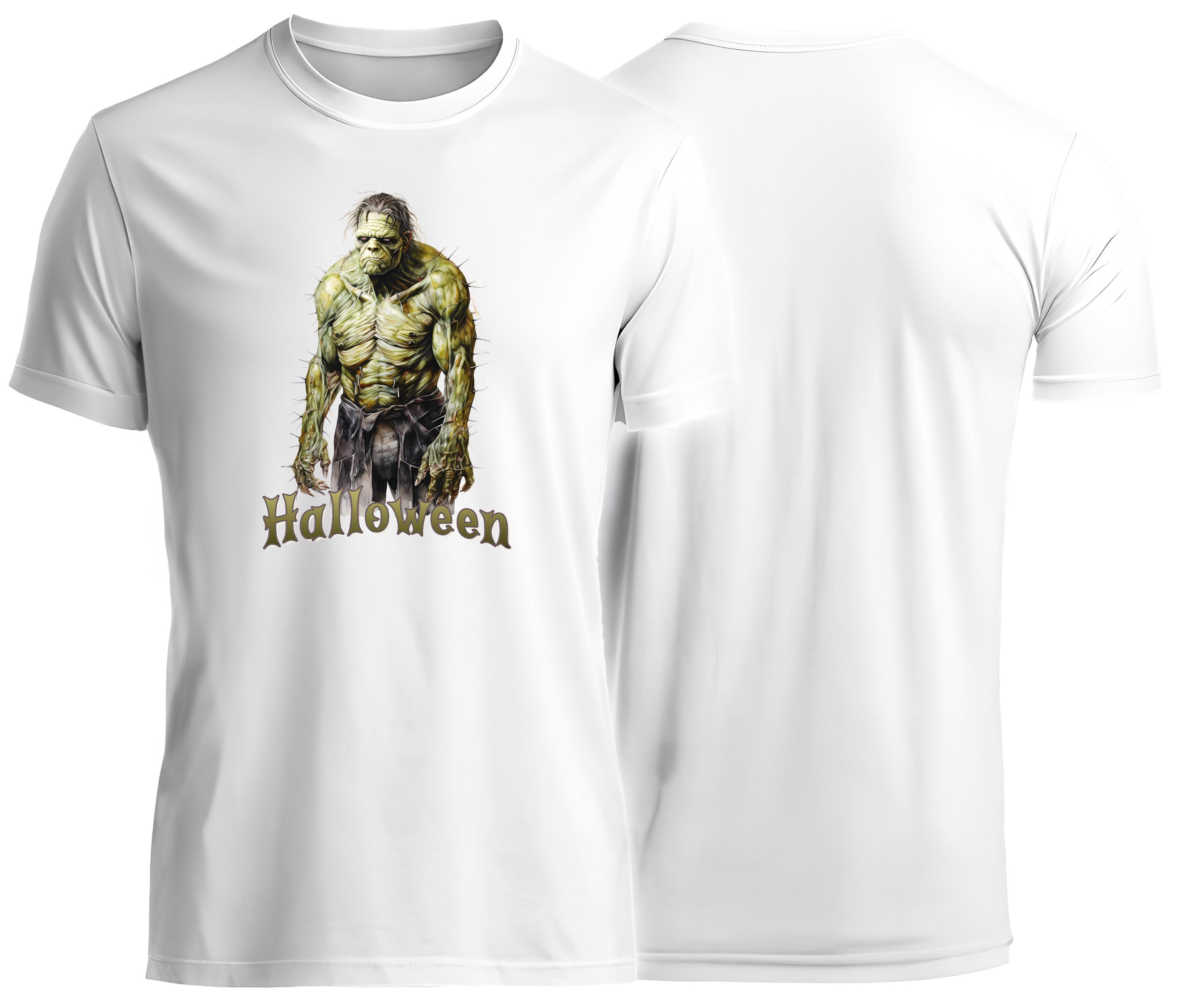 MyDesign24 T-Shirt Gothic kurzarm Shirt - düsteres Monster Halloween T-Shirt weiss Regular Fit Gr.S i392