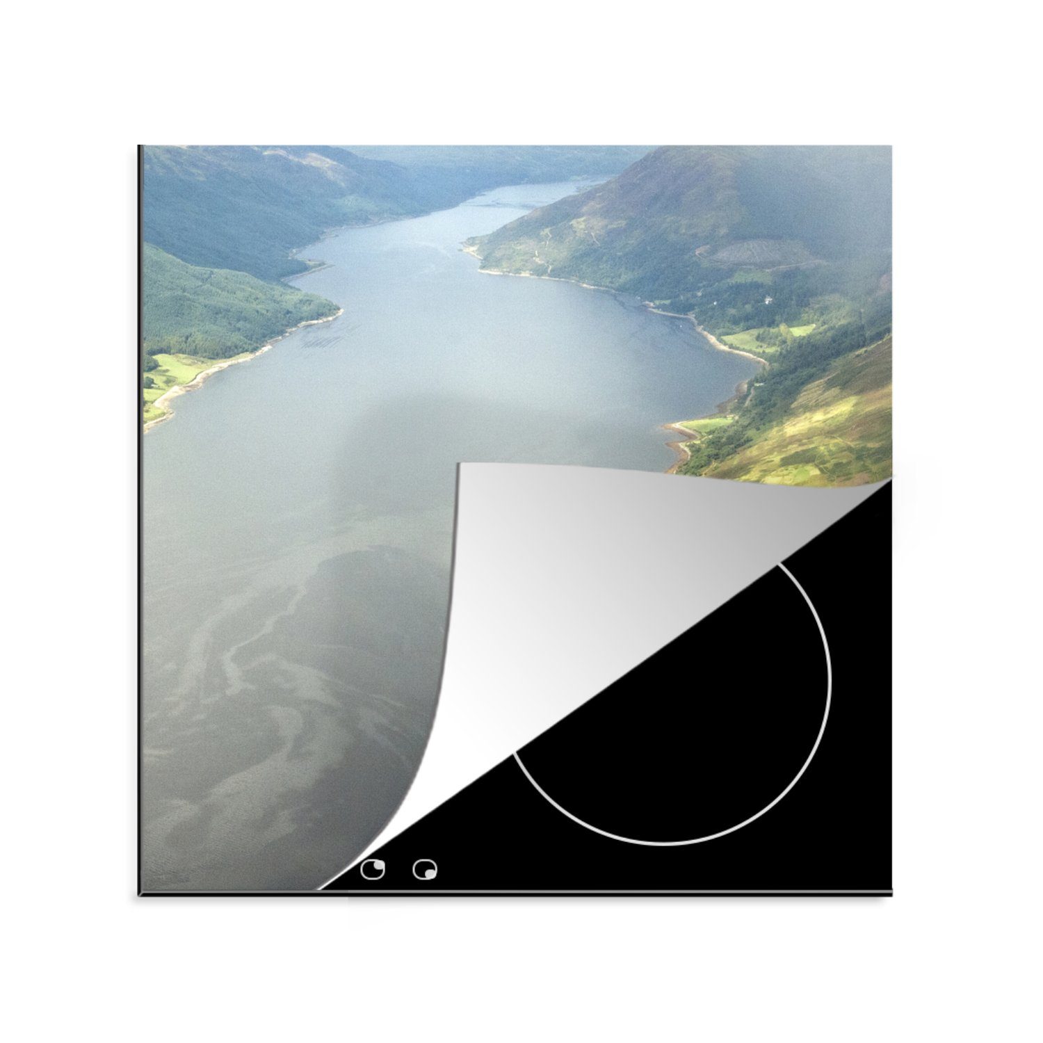 Schottland küche tlg), MuchoWow Fluss - 78x78 Ceranfeldabdeckung, Herdblende-/Abdeckplatte Berg, cm, Vinyl, für (1 - Arbeitsplatte