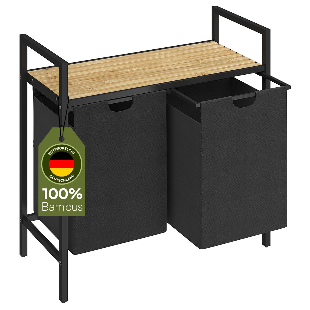 STEELSØN Ausziehwäschekorb Rigil (schwarz mit Bambus-Ablage), günstig online kaufen