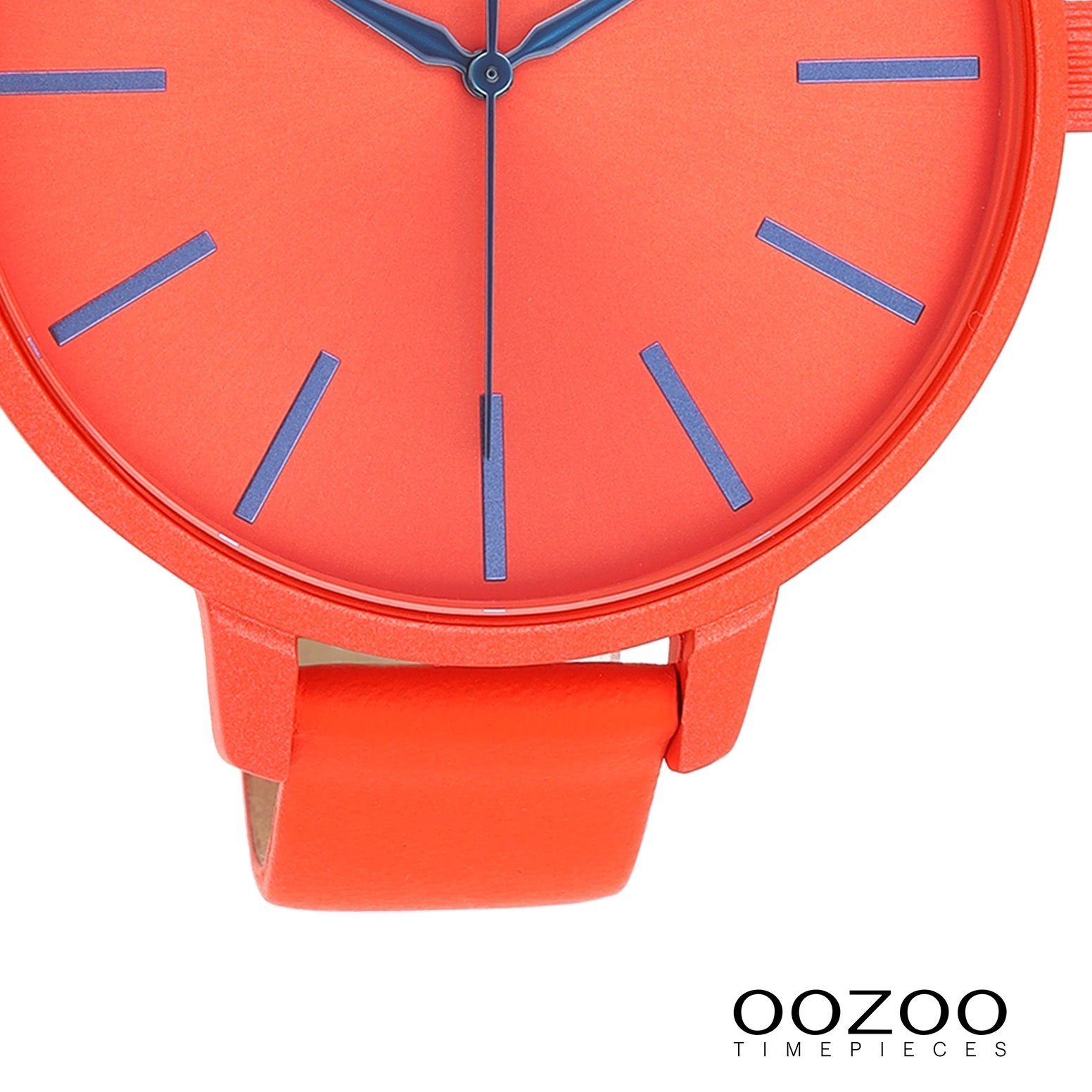 OOZOO Fashion rot,orange, Damen rund, Armbanduhr Quarzuhr groß Oozoo Analog, Lederarmband Damenuhr (ca. extra 48mm), Timepieces