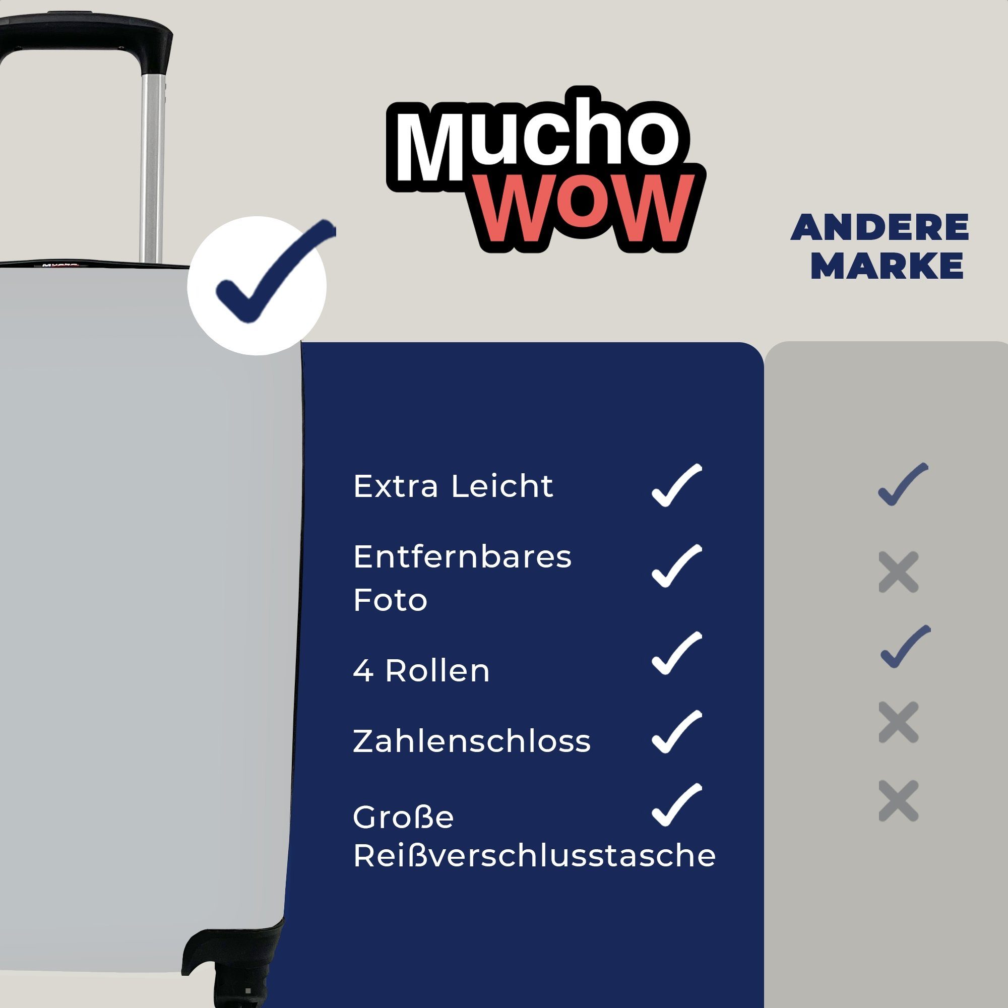 MuchoWow Handgepäckkoffer Interieur Reisetasche Reisekoffer - 4 Rollen, Ferien, - mit Trolley, für rollen, Hell, Grau Handgepäck