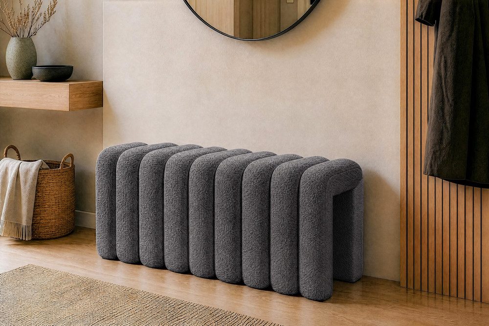 riess-ambiente Polsterbank VOGUE 95cm grau - Bouclé, Schaumstoff, Lounge, montiert, kuschelig (Einzelartikel, 1-St), Moderne Bettbank - ideal für Wohn-, Ess- oder Schlafzimmer oder Loft