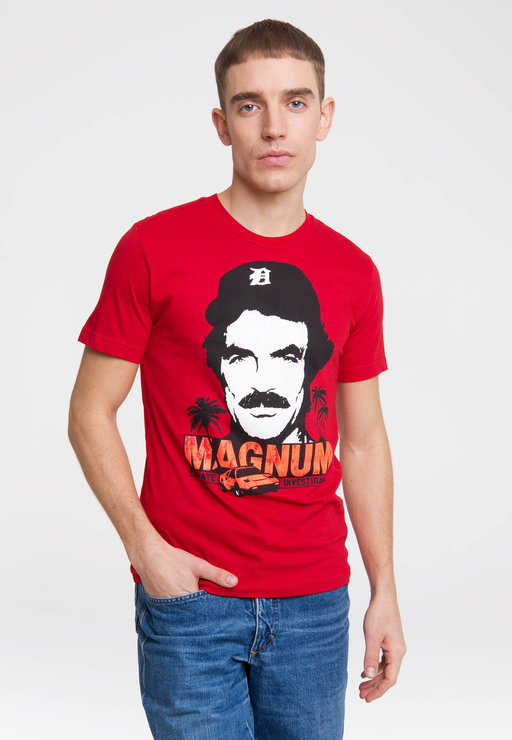 rot mit T-Shirt MAGNUM LOGOSHIRT Front-Print großem