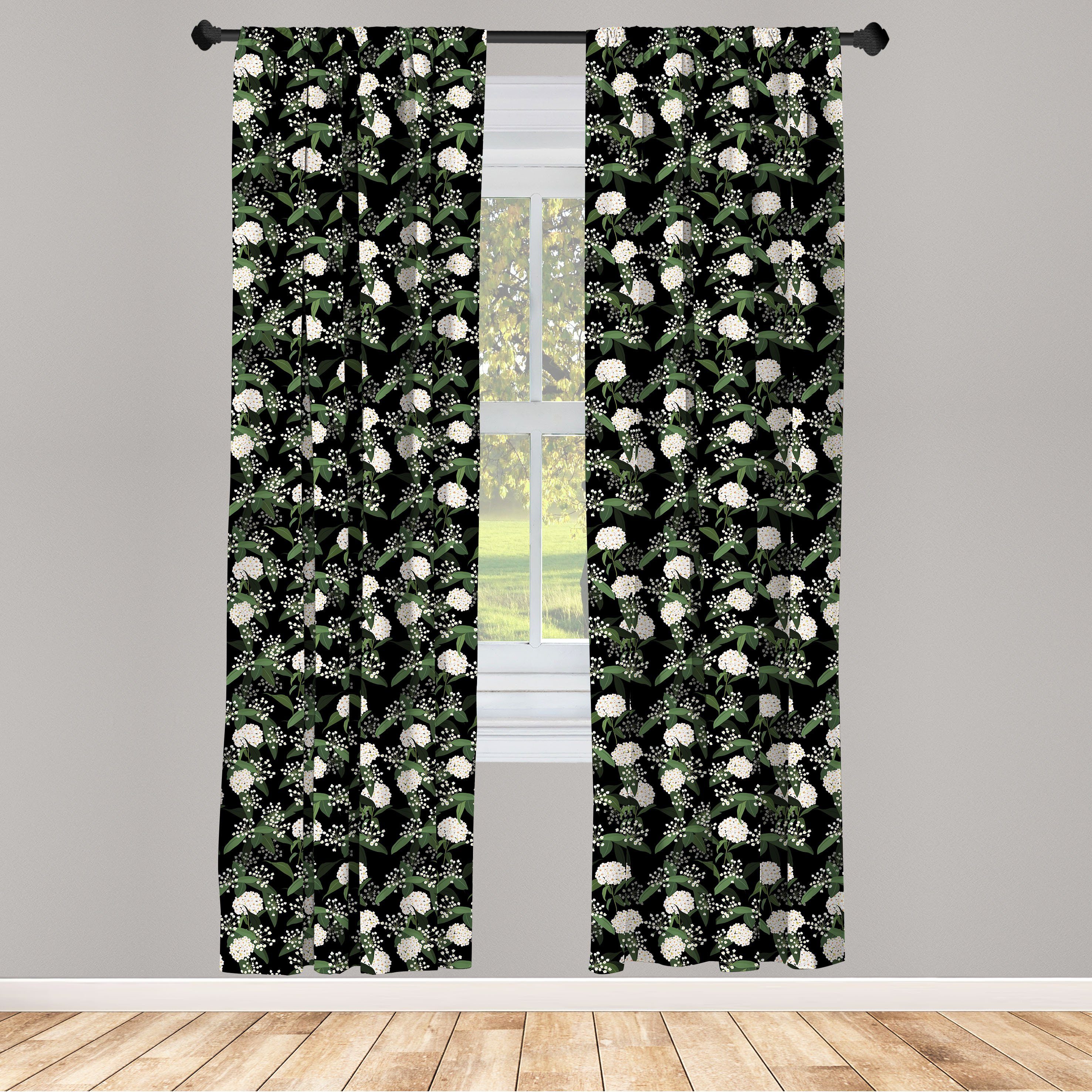 Gardine Vorhang für Wohnzimmer Schlafzimmer Dekor, Abakuhaus, Microfaser, Botanisch Weiße Hydrangea-Hochzeit