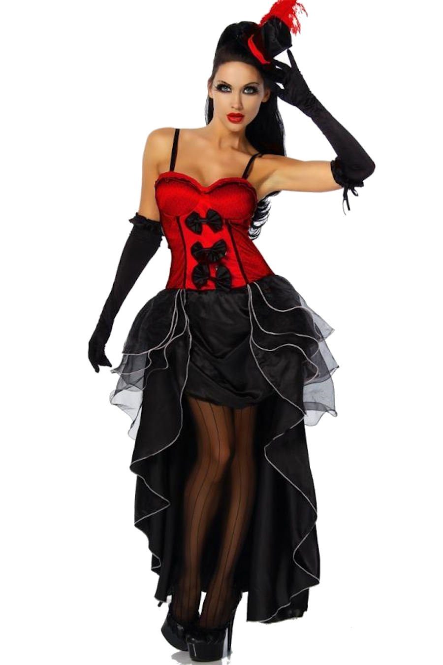 Kostüm 5-tlg. Cabarett-Kostüm Burlesque Kleid 1 Paar Amstulpen Hut, String