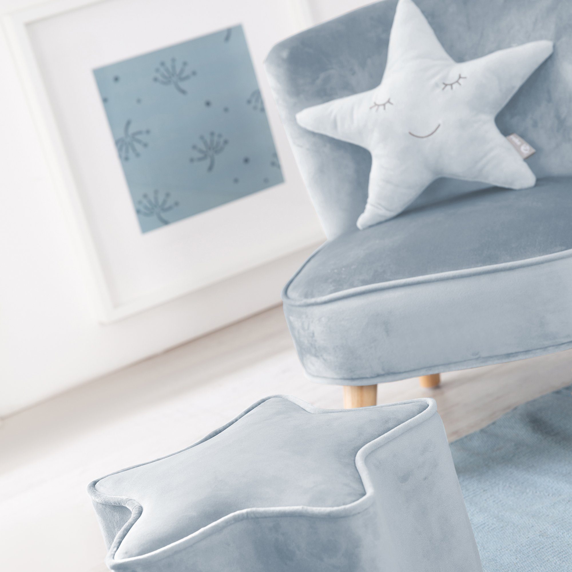 und hellblau-sky Dekokissen Sofa, aus Kindersessel, roba® (Set, 3-tlg), Sternform in Lil Kindersitzgruppe bestehend Kinderhocker