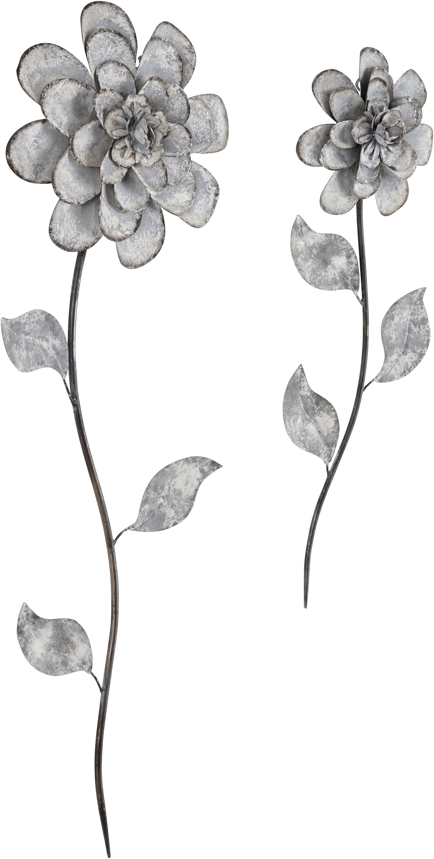 Metall Wanddekoobjekt aus Wanddeko, (2er-Set), Blumen affaire Home