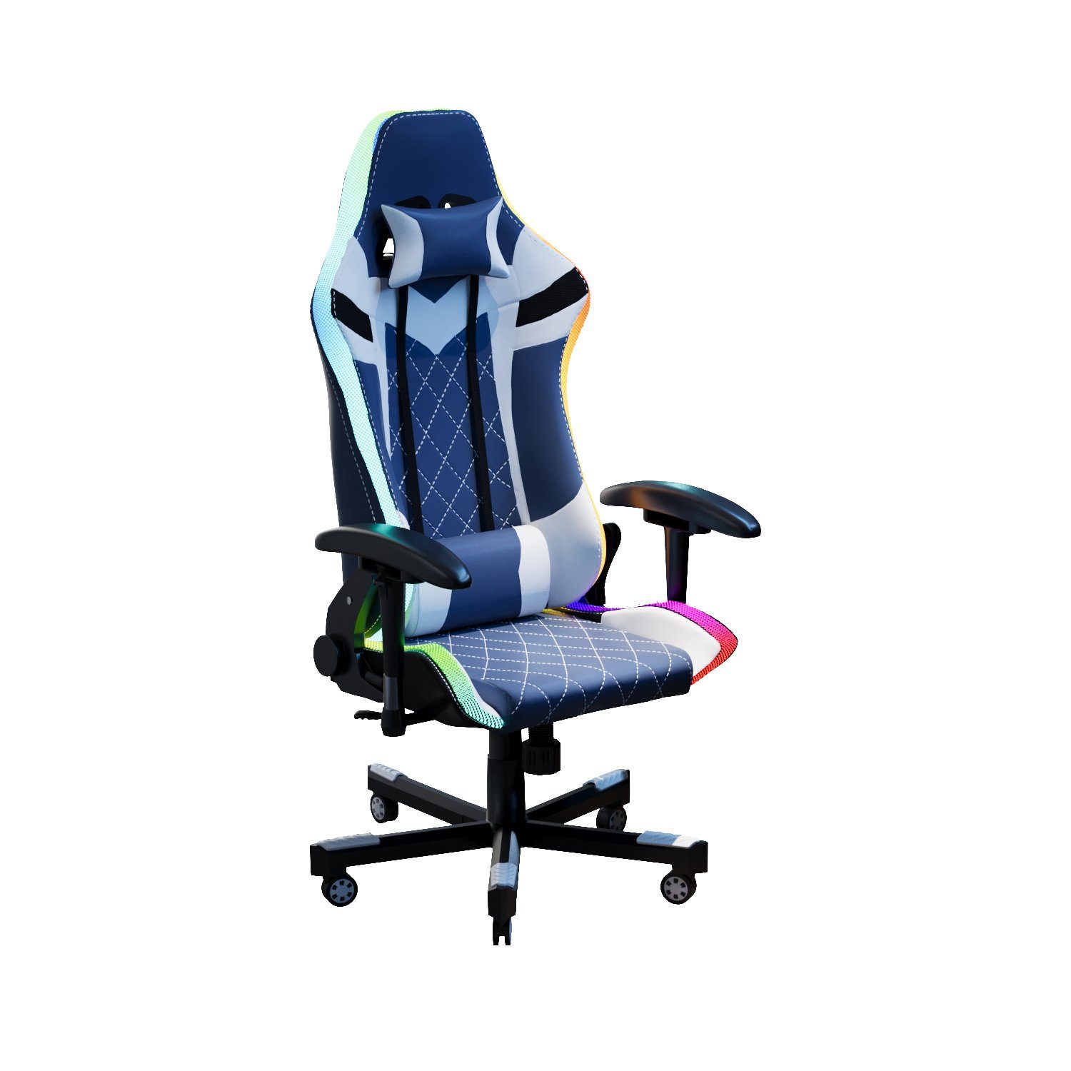 GUNJI Gaming Chair Gaming Stuhl mit LED, 150 kg Belastbarkeit, Bürostuhl für PU-Leder Blau