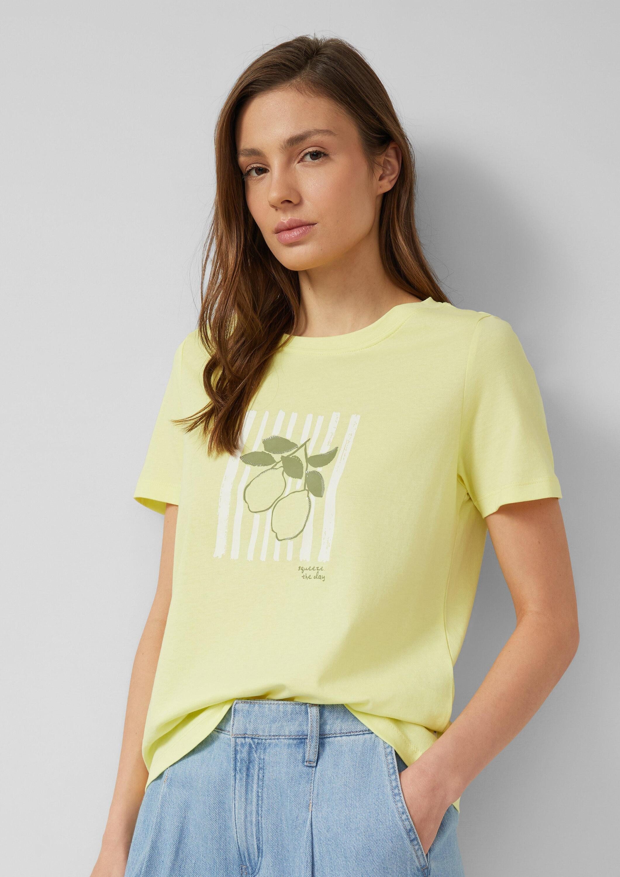 s.Oliver Kurzarmshirt T-Shirt Baumwoll-T-Shirt mit Frontprint und Pailletten