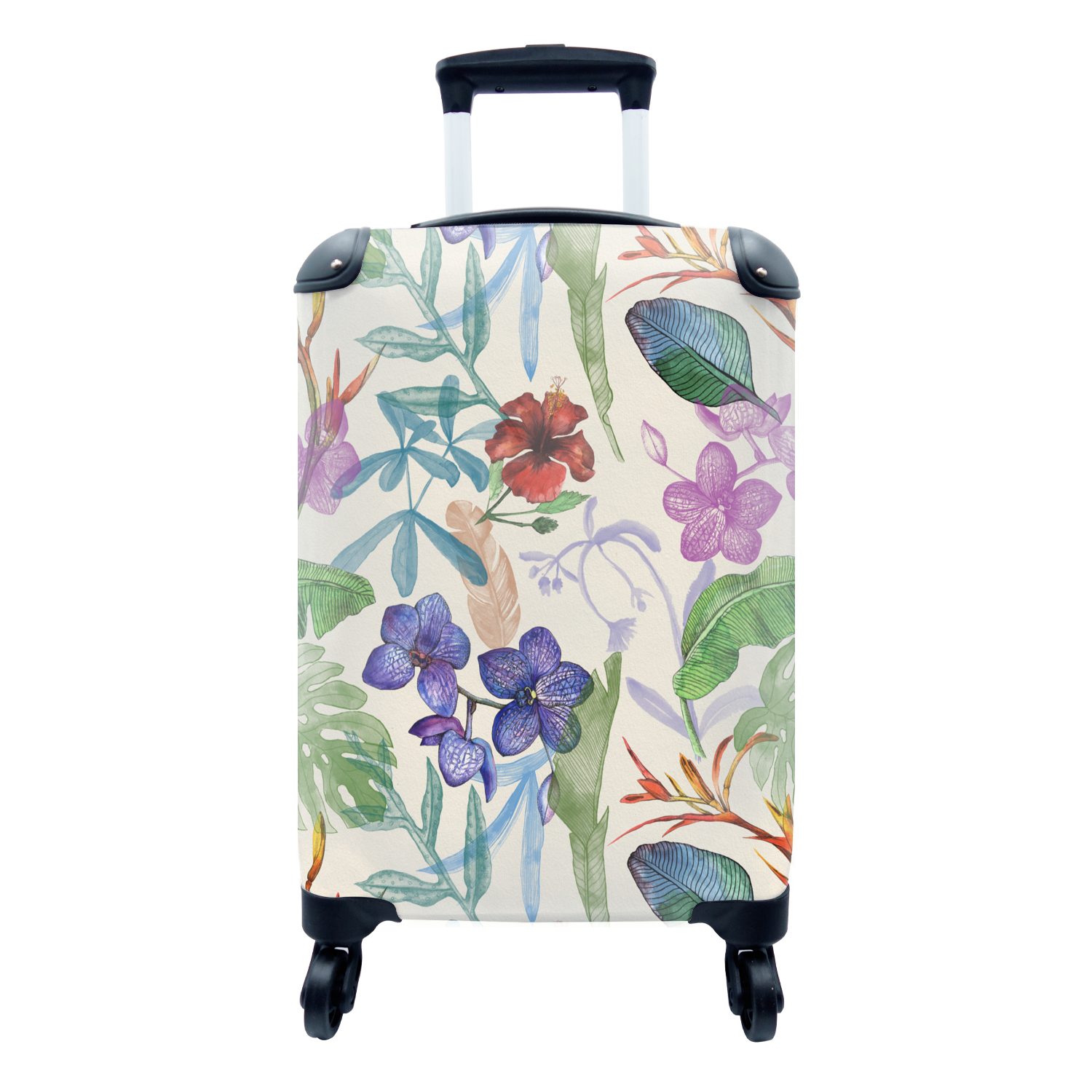 Reisetasche mit Handgepäck rollen, Rollen, MuchoWow 4 Trolley, - Blumen Ferien, Muster, Dschungel Handgepäckkoffer für Reisekoffer -