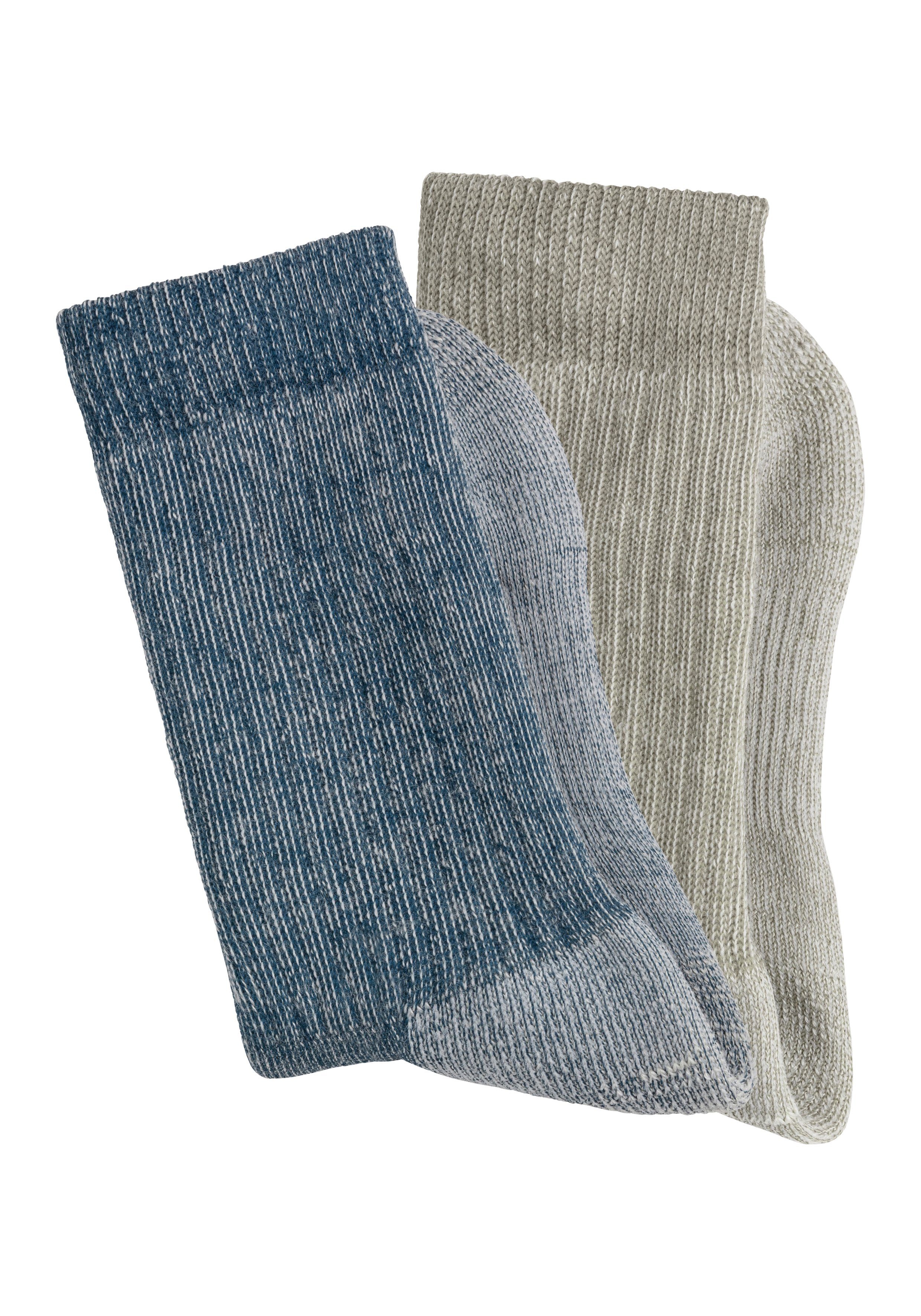 mit Wolle 65% olive-dusty-melange 1x Wandersocken (2-Paar) flauschigem Material navyblue-melange, Bench. 1x Wollsocken aus