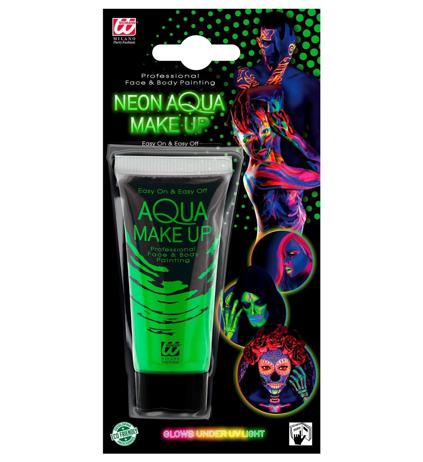 Widmann S.r.l. Theaterschminke Aqua Make-up - Tube 30 ml, Neon Grün