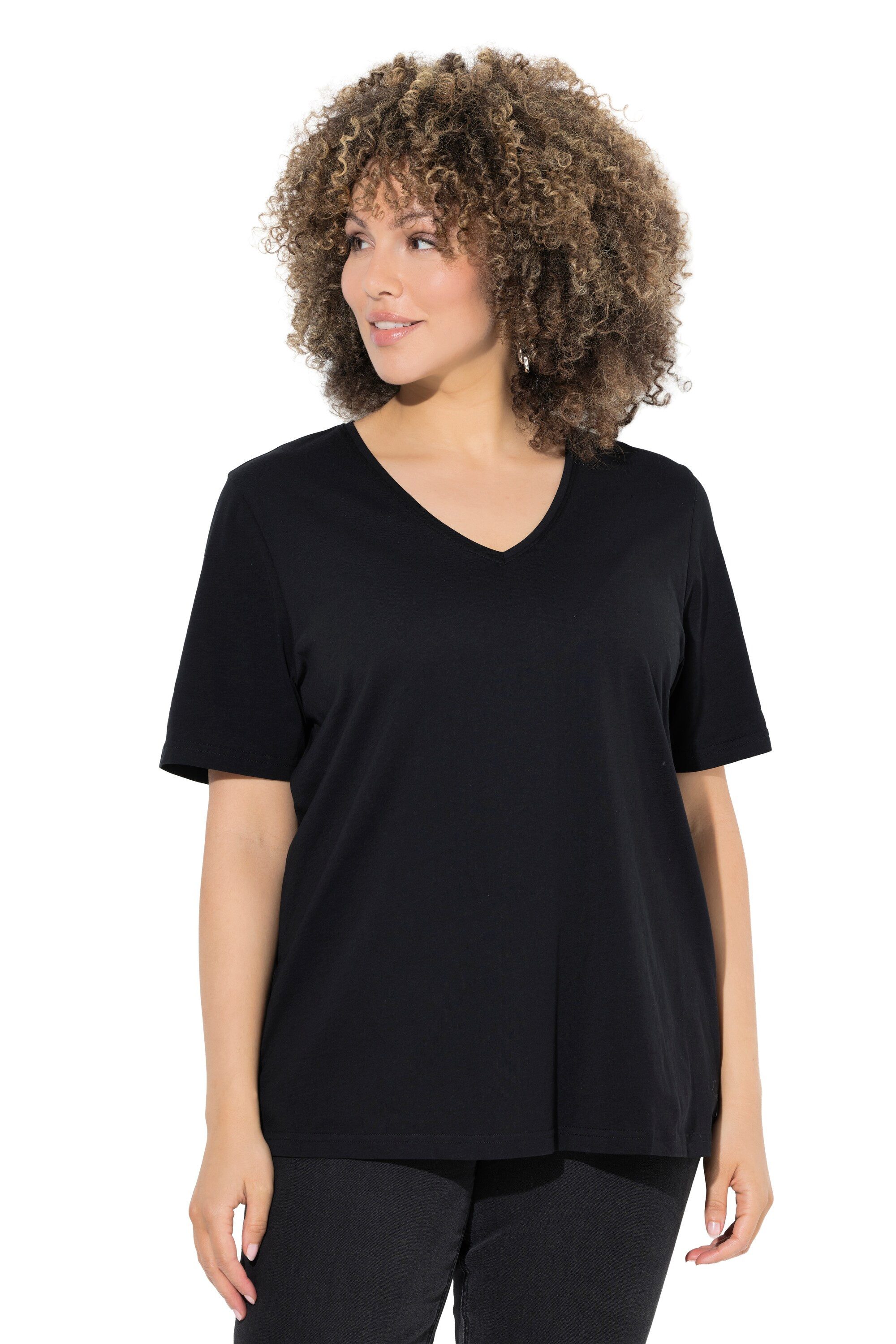 Ulla Popken T-Shirt T-Shirt V-Ausschnitt Regular Halbarm günstig online kaufen