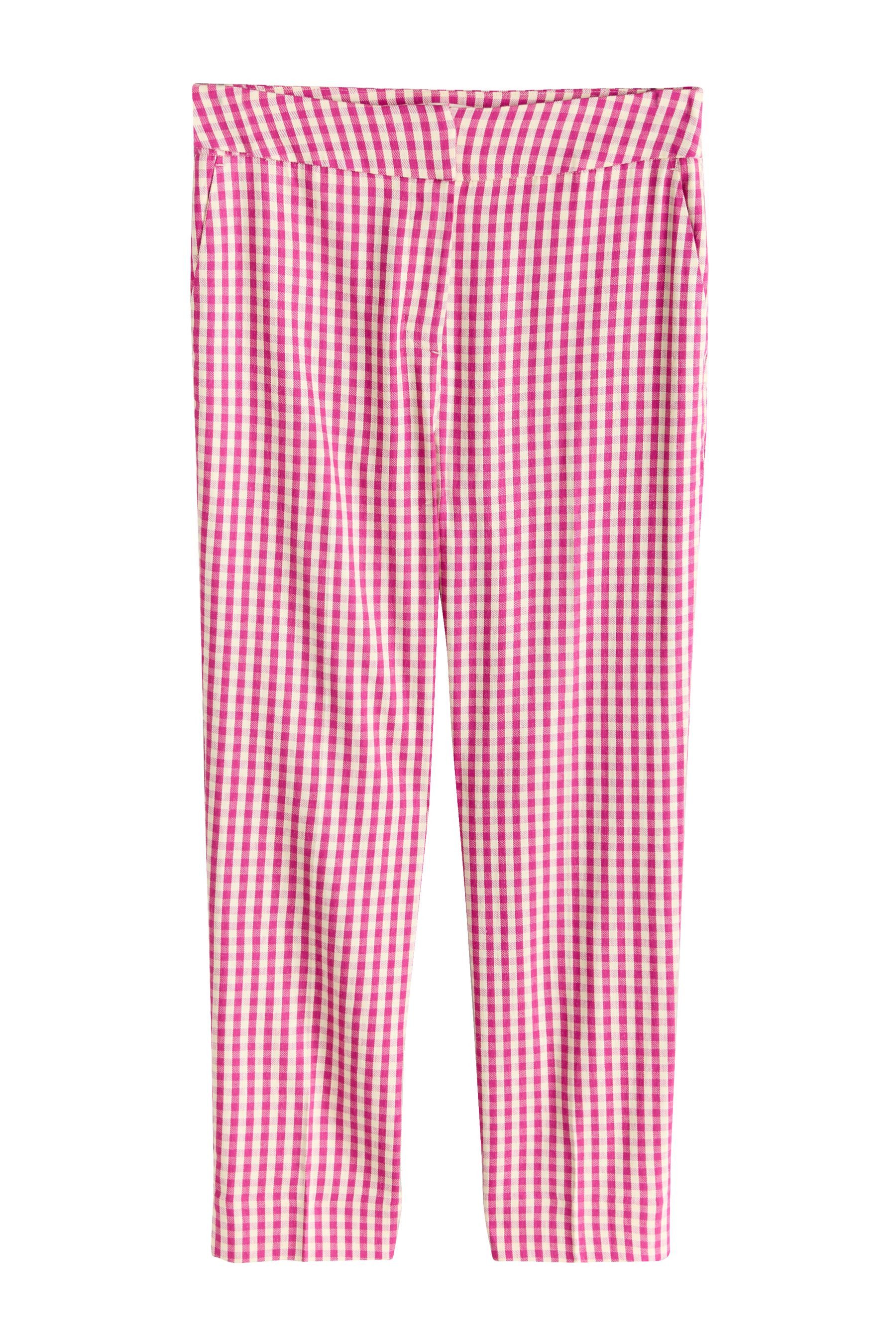 Leinenhose Hose mit geradem Bein, Vichykaros und Leinenanteil