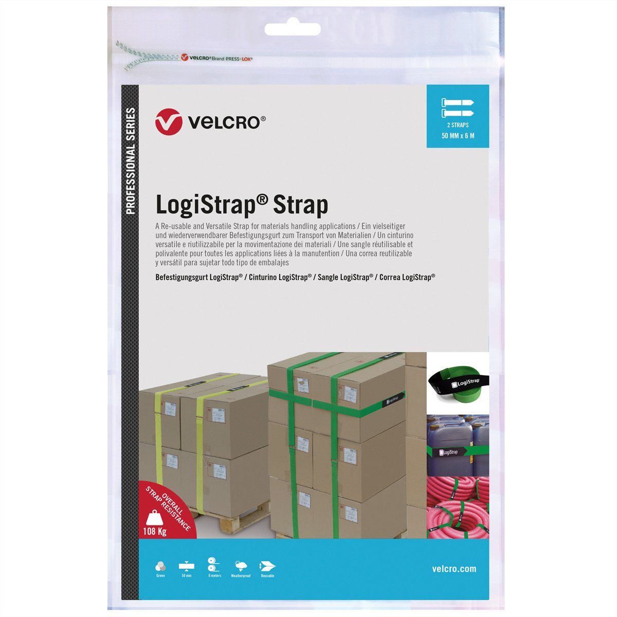 VELCRO Kabelbinder Logistrap® Strap 50mm x 6m Streifen 2 Stück, grün VEL-PS20025