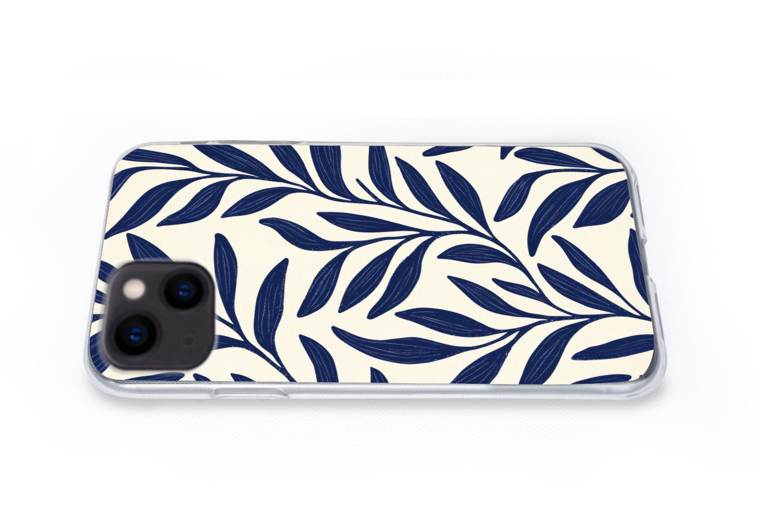 MuchoWow Handyhülle für Apple iPhone 13 mini Blätter - Efeu - Dunkelblau, Smartphone-Bumper, Print, Handy Schutzhülle Dünn – Bild 5 von 5