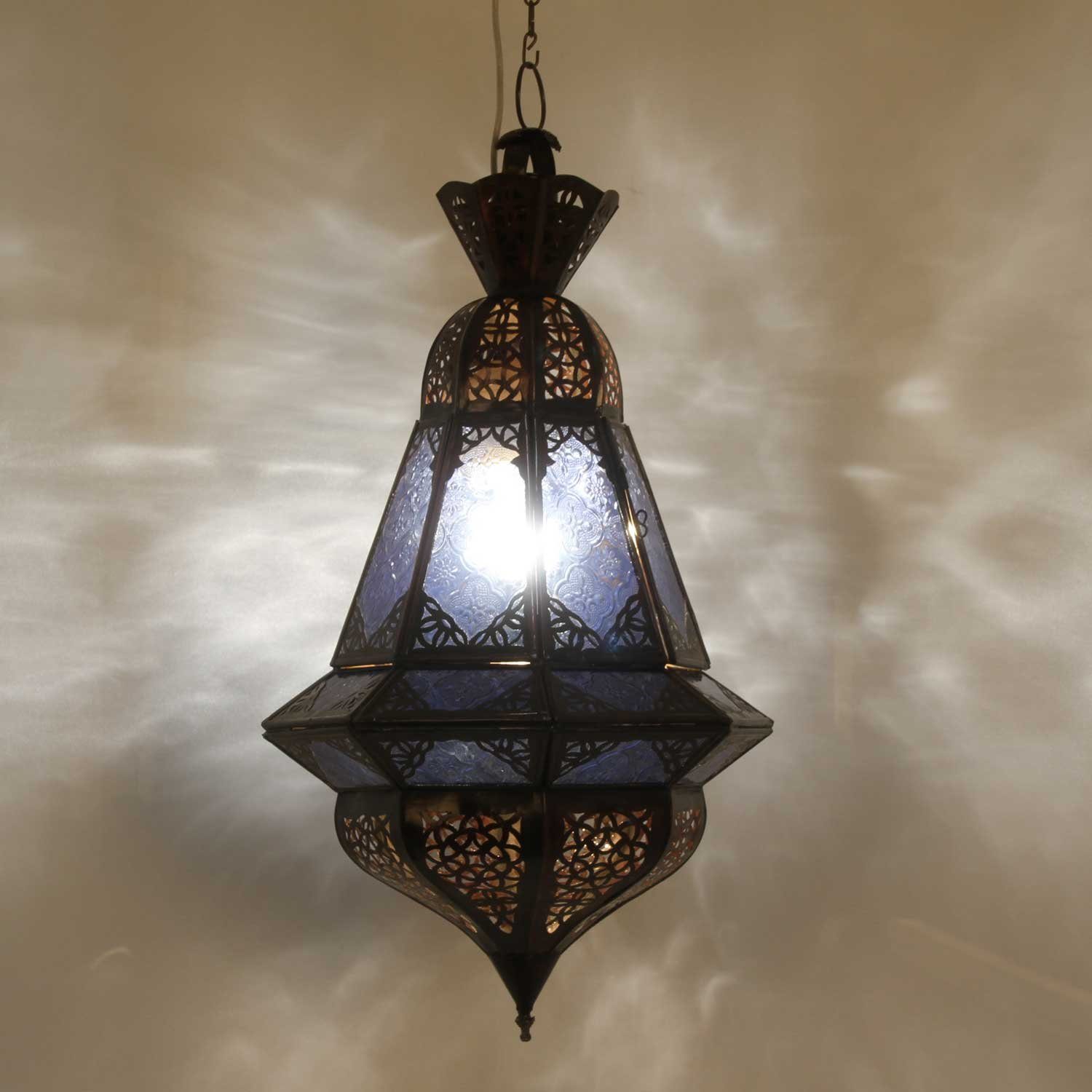Casa Moro Deckenleuchten Marokkanische Lampe Houta Blau aus Eisen &  Relief-Glas handgefertigt, ohne Leuchtmittel, Höhe 52cm Ø 25cm, Hängelampe  Boho Chic, L1939