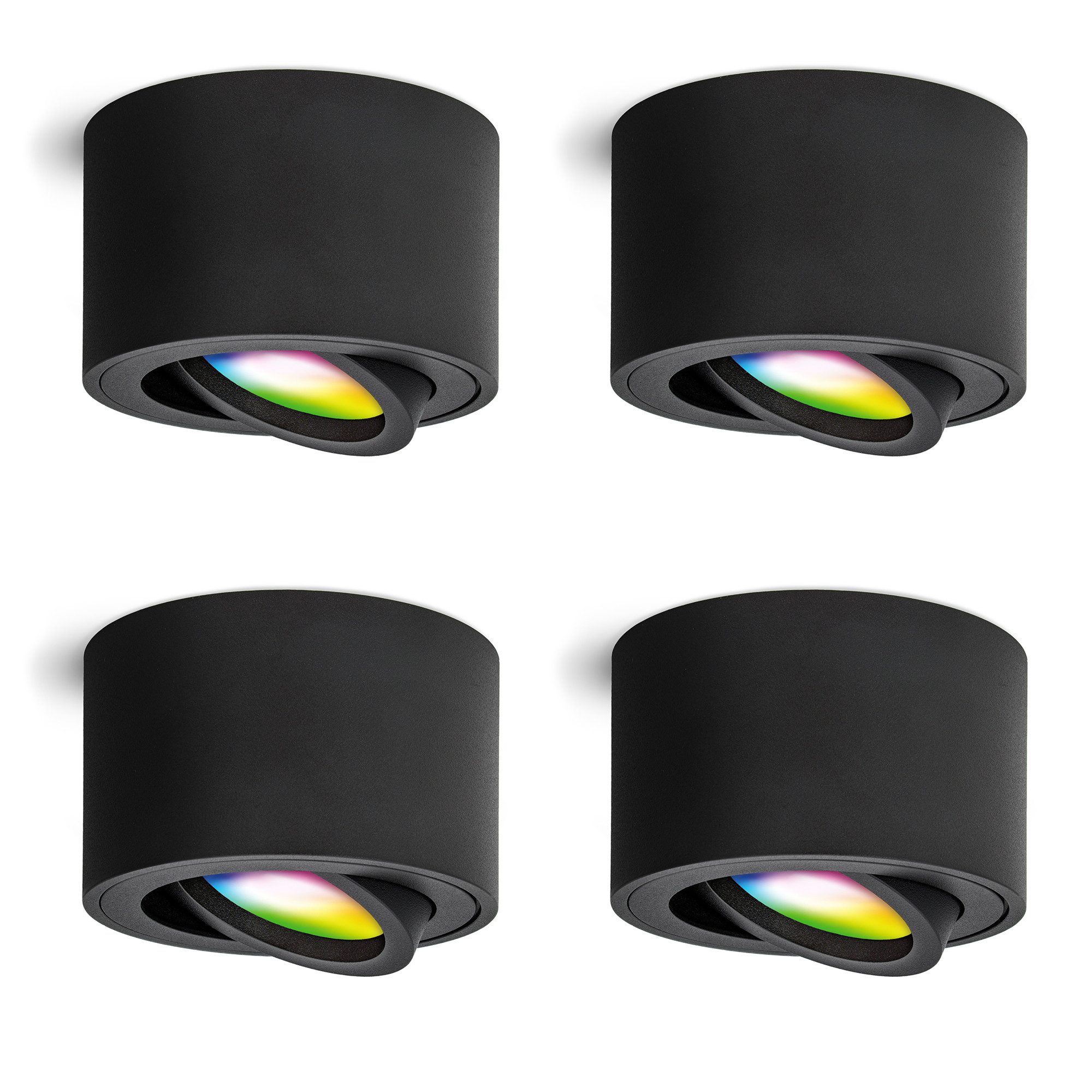 linovum LED Aufbaustrahler 4er Set SMOL Aufbauspots schwarz schwenkbar & rund inkl. RGB+ Smart, RGB