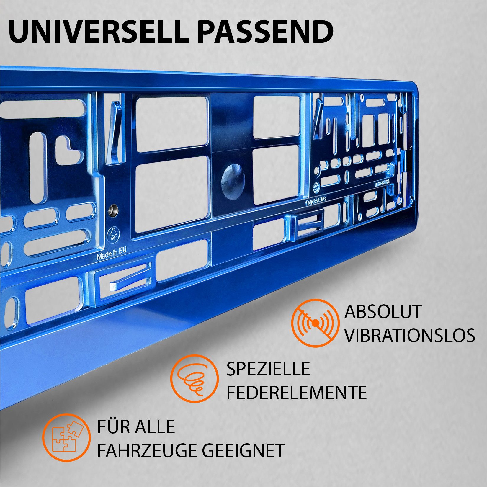 L & P Car Design Kennzeichenhalter für Auto in Blau-Chrom Kennzeichenhalterung, (2 Stück)