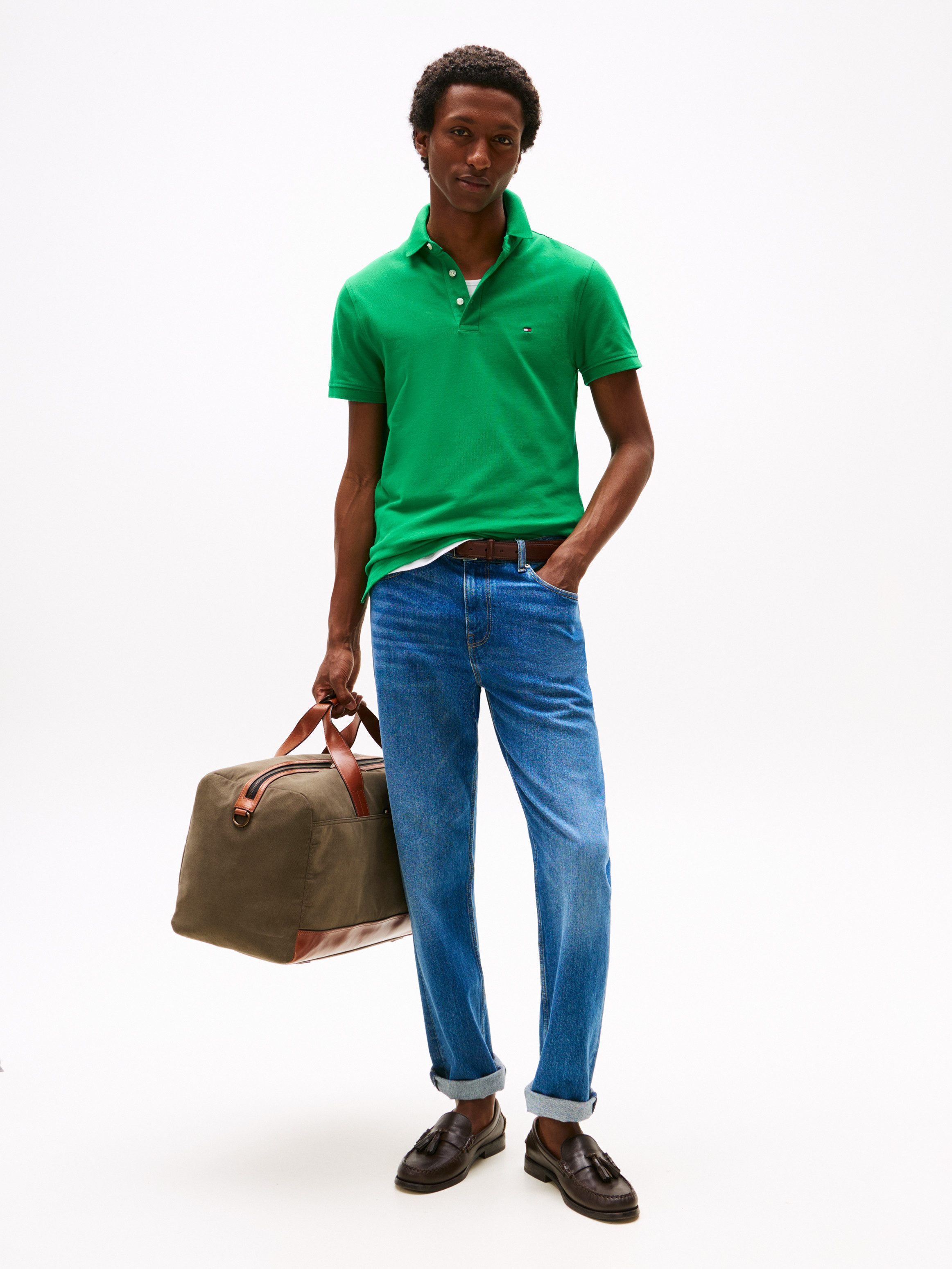 Tommy Hilfiger Poloshirt 1985 SLIM POLO mit Piqué-Struktur und Stickerei meliert, casual, slim fit, Baumwollmix, Polokragen