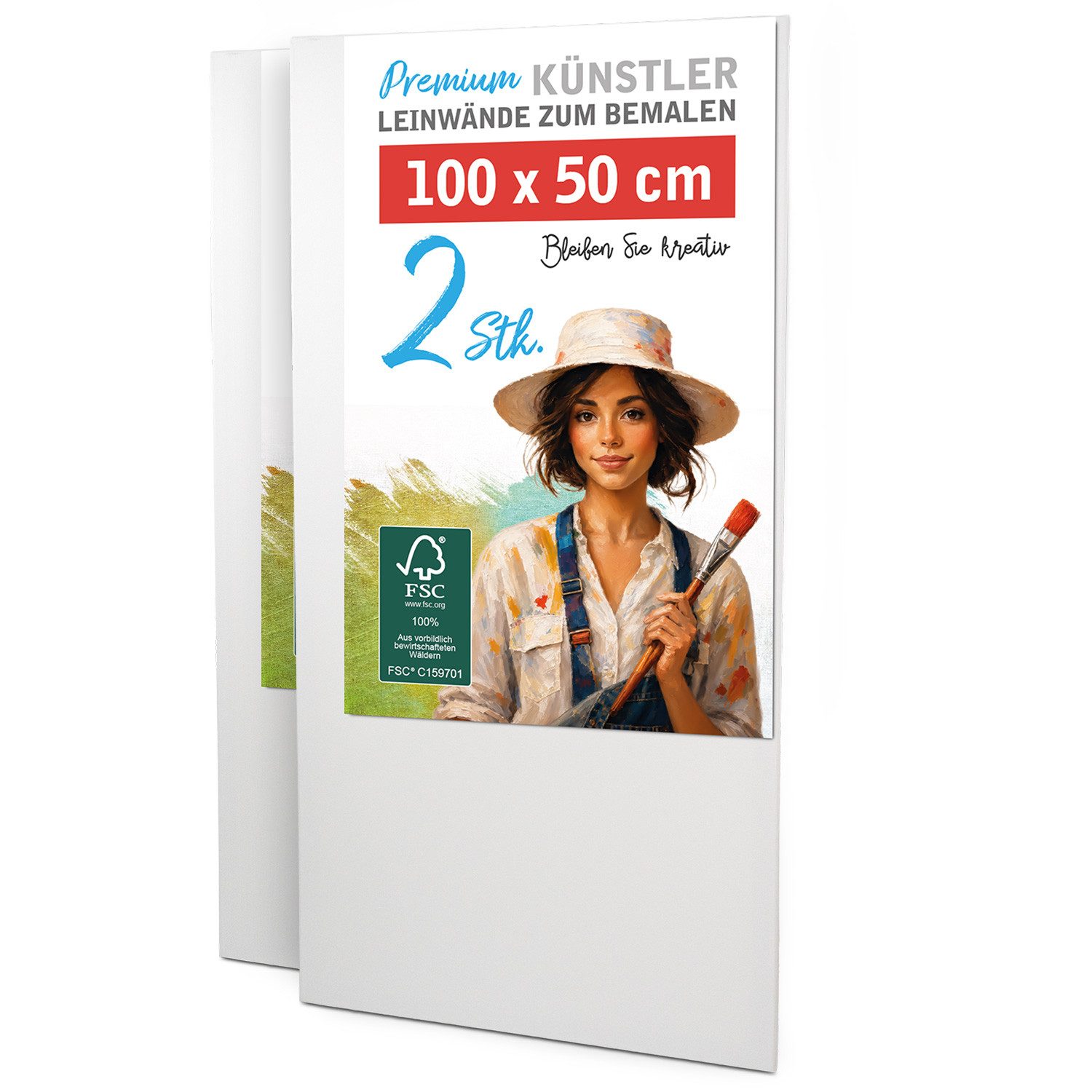 M MERCEO Leinwand 100x50cm, (zum Bemalen, Baumwolle, Keilrahmen,280g/m, 2-fach weiß vorgrundiert)