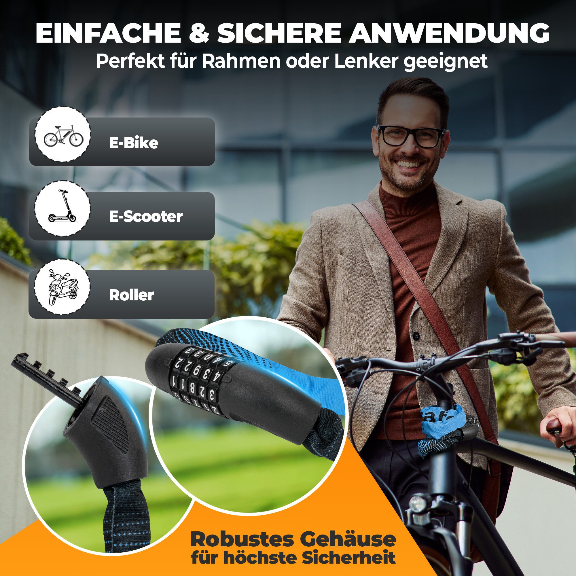 firstsafe Kettenschloss Fahrradschloss mit Zahlencode 100 cm