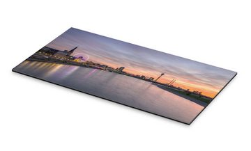 Posterlounge XXL-Wandbild Michael Valjak, Düsseldorf Skyline bei feuerrotem Sonnenuntergang, Wohnzimmer Fotografie