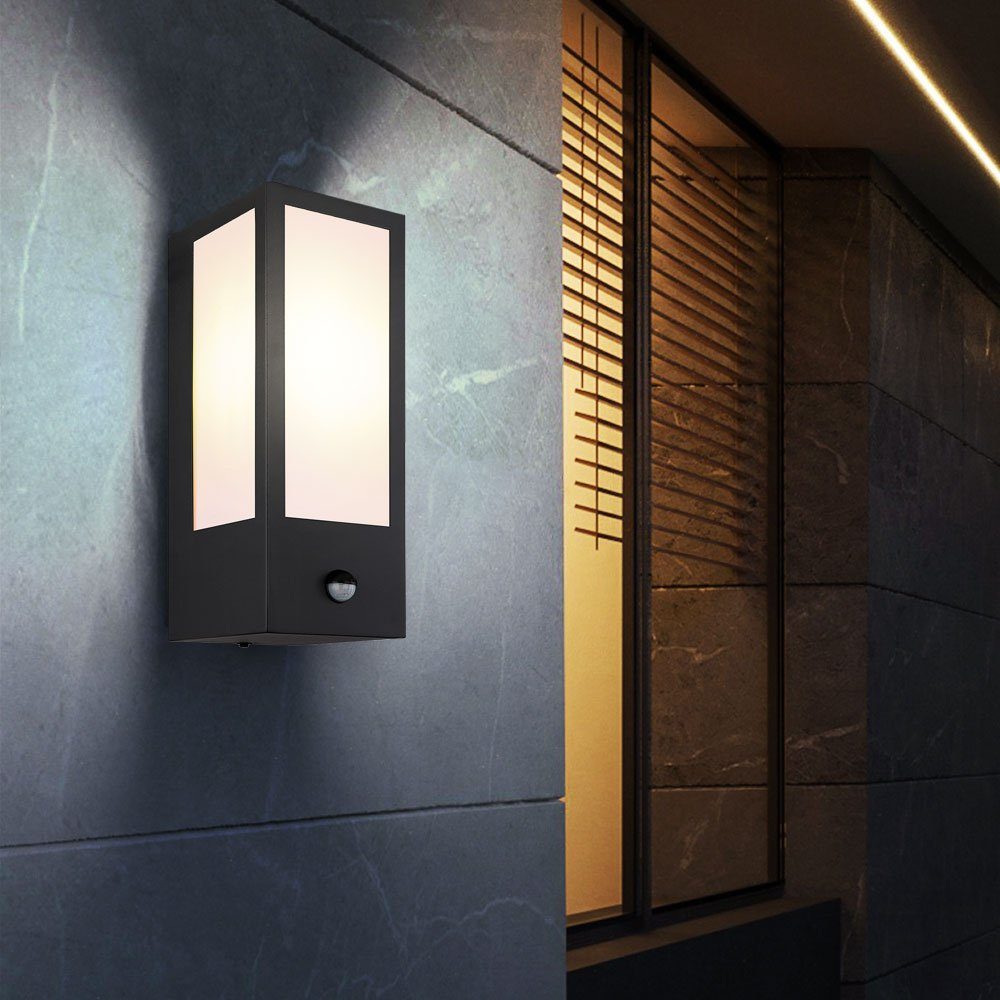 Globo Außen-Wandleuchte, Leuchtmittel nicht Hauswandleuchte E27 inklusive, Wandleuchte Außenlampe Bewegungsmelder schwarz