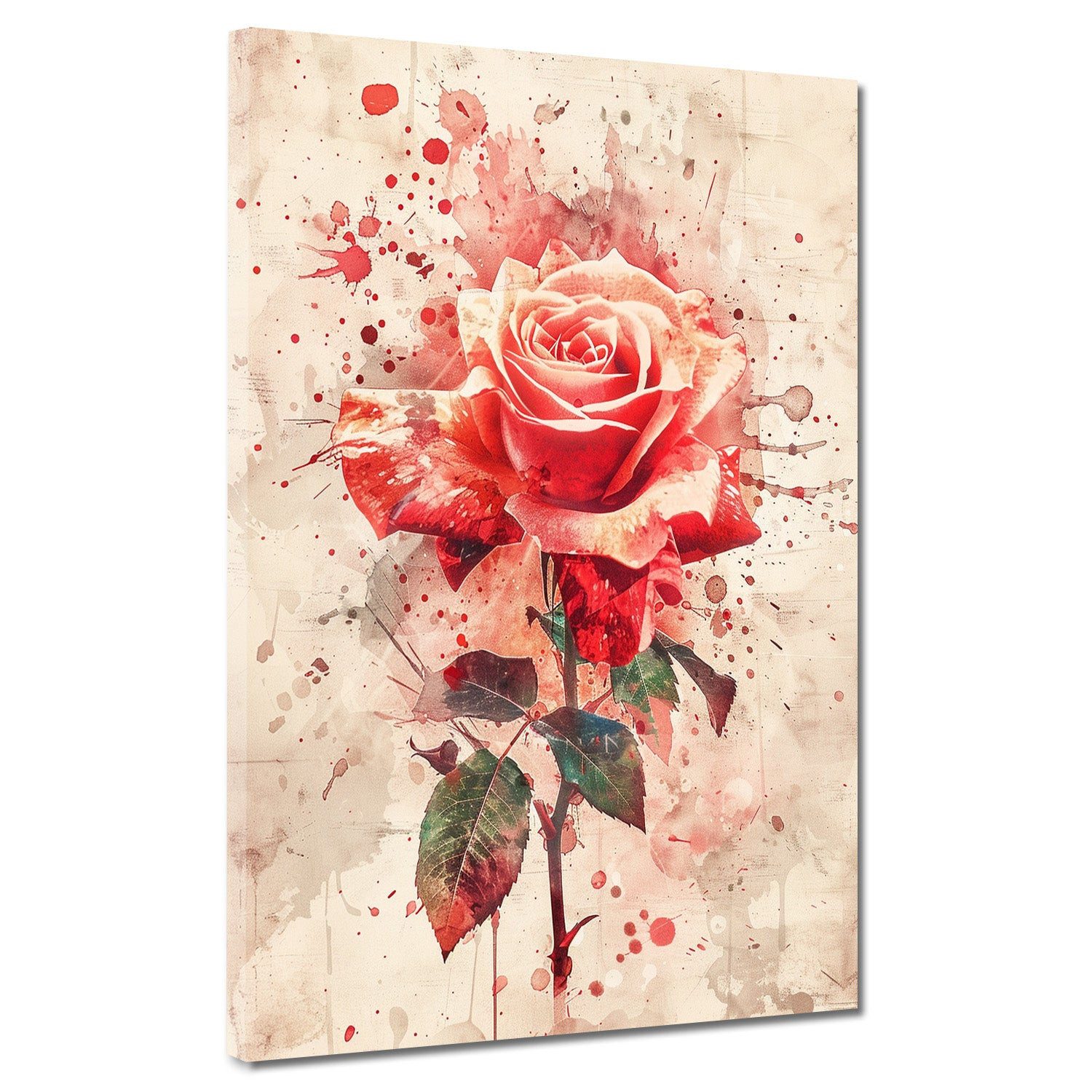 Artedinoi Leinwandbild Rote Rose Vintage Aquarell nostalgisch Leinwandbild Wandbild XXL, Rote Rose, Aquarell abstrakt