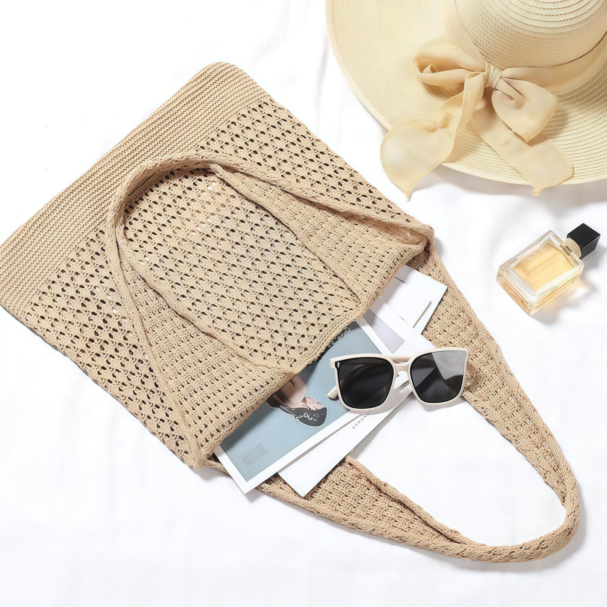 FOUORTUNATE-BEE Schultertasche Boho Stricktasche – Groß, vielseitig und perfekt für den Alltag, Modische Bohemian Stricktasche für Freizeit und Alltag