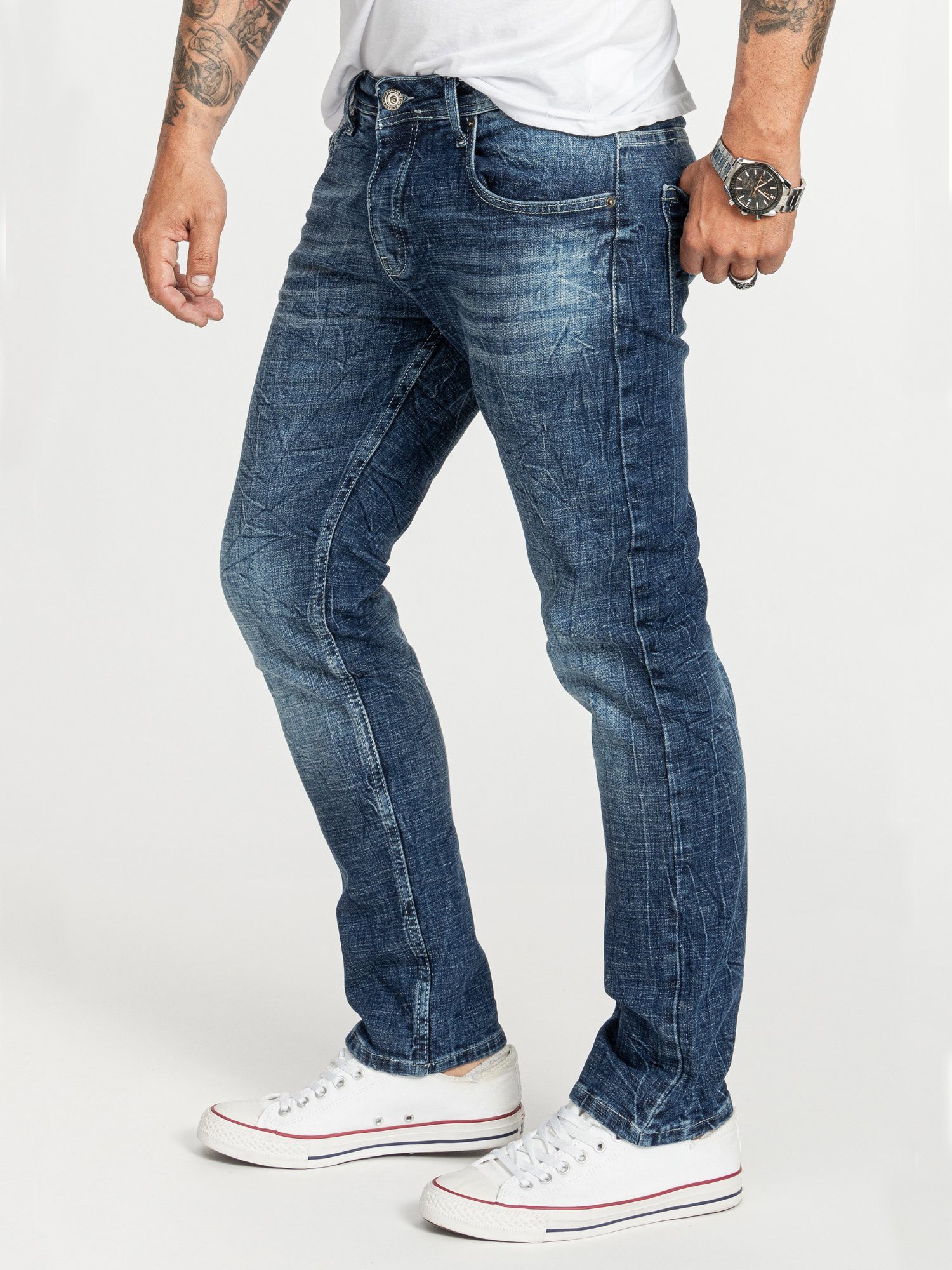Rock Creek Regular-fit-Jeans Herren Jeans Stonewashed Blau RC-2408 günstig online kaufen
